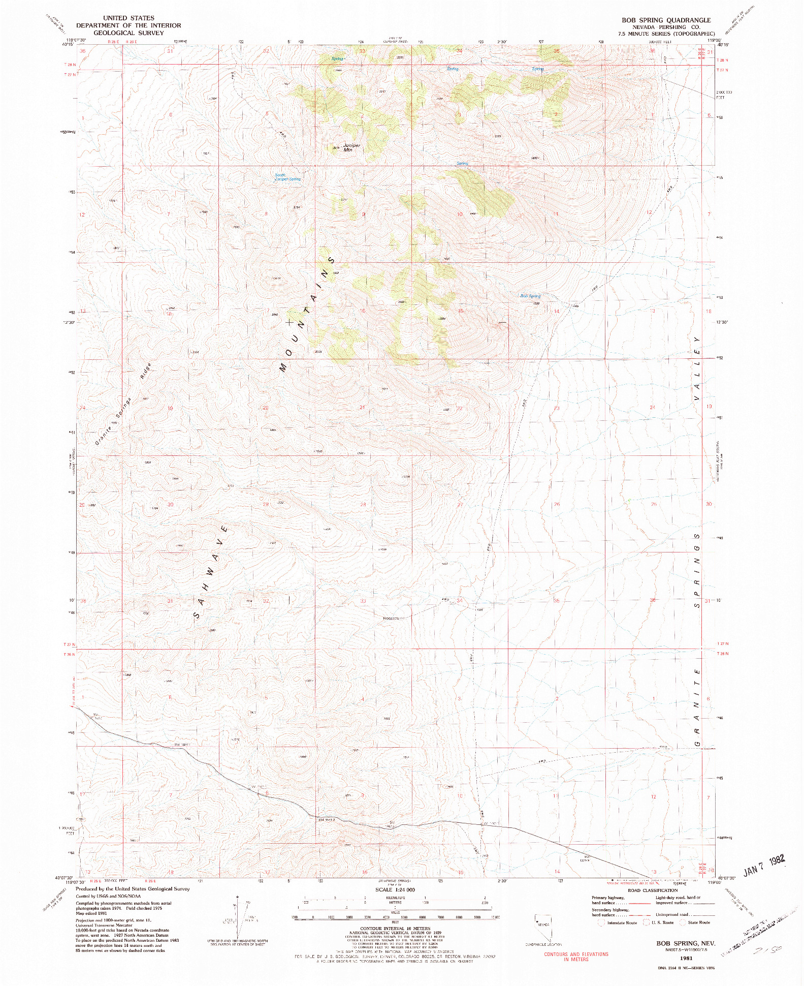 USGS 1:24000-SCALE QUADRANGLE FOR BOB SPRING, NV 1981