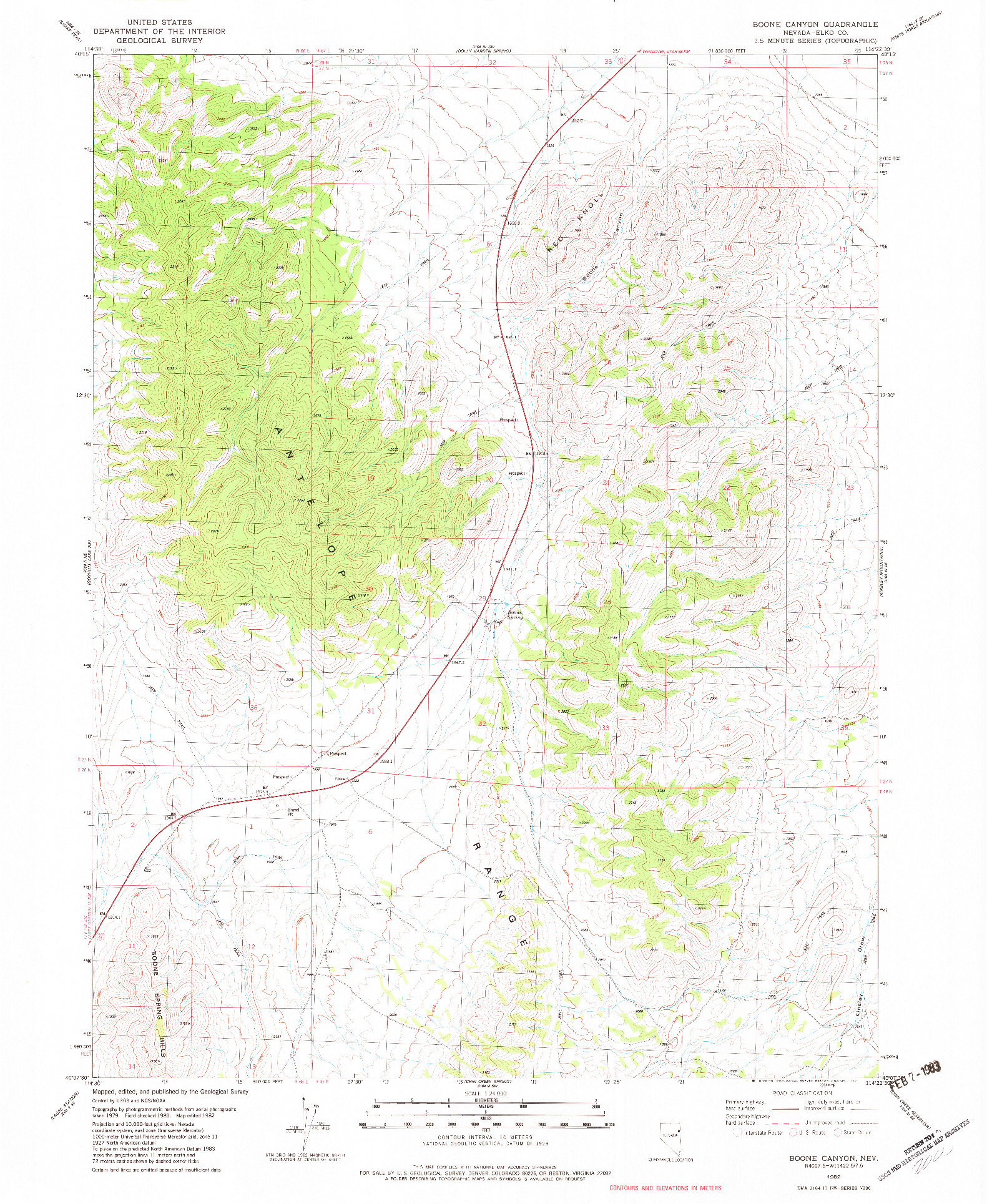 USGS 1:24000-SCALE QUADRANGLE FOR BOONE CANYON, NV 1982