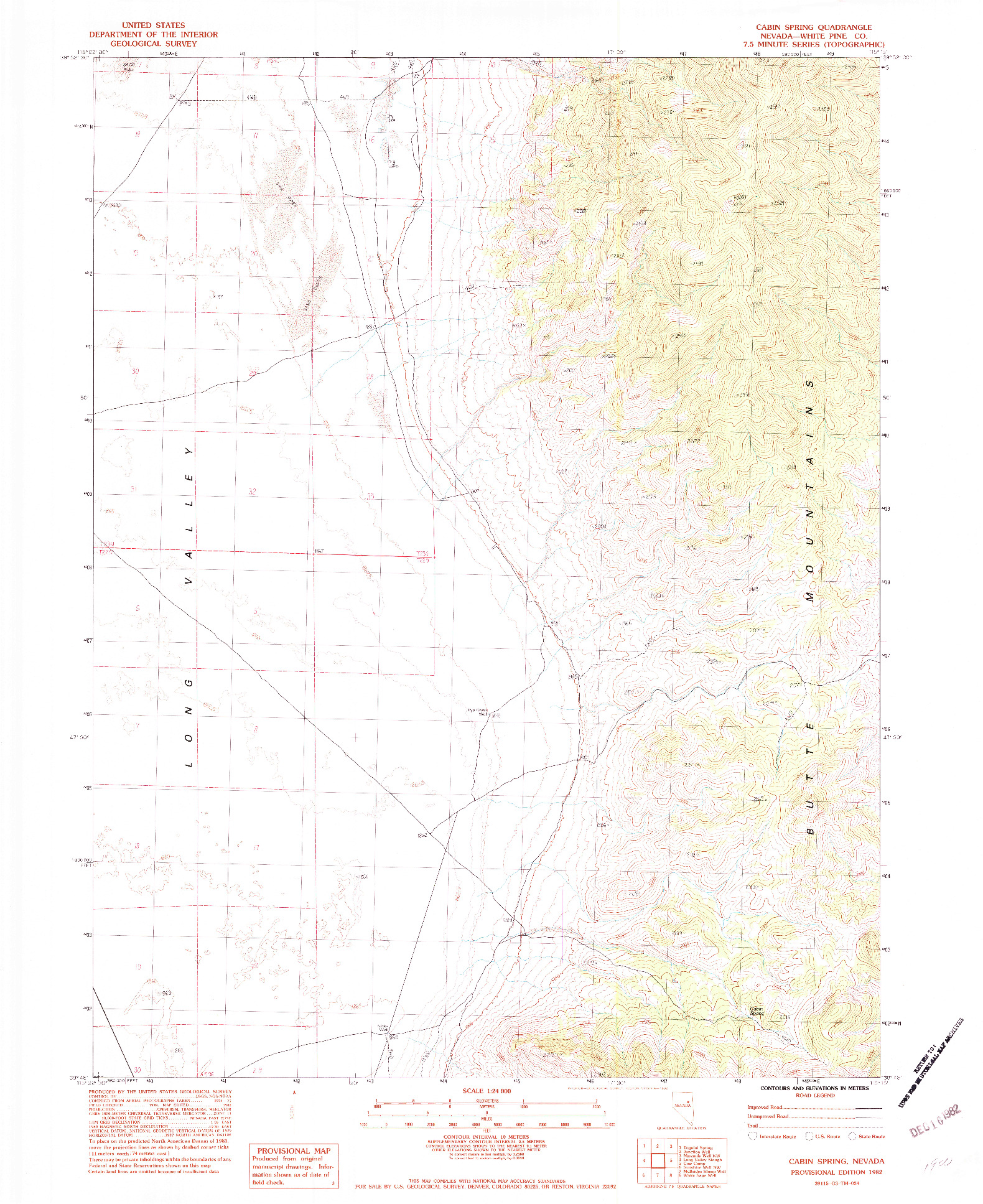 USGS 1:24000-SCALE QUADRANGLE FOR CABIN SPRING, NV 1982