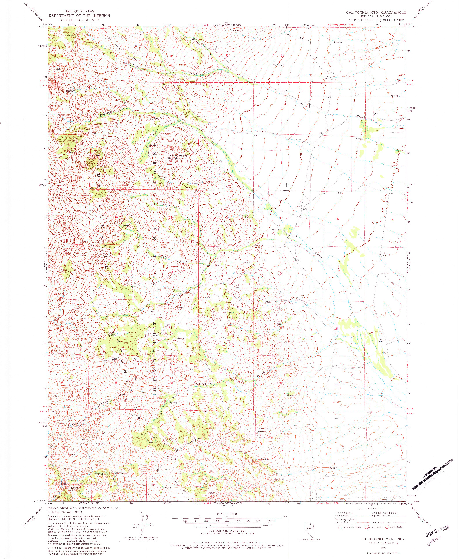 USGS 1:24000-SCALE QUADRANGLE FOR CALIFORNIA MTN., NV 1971
