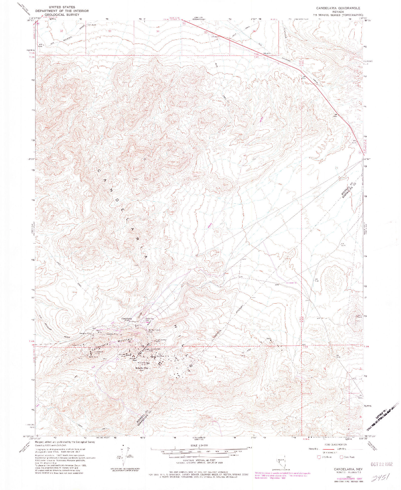 USGS 1:24000-SCALE QUADRANGLE FOR CANDELARIA, NV 1967