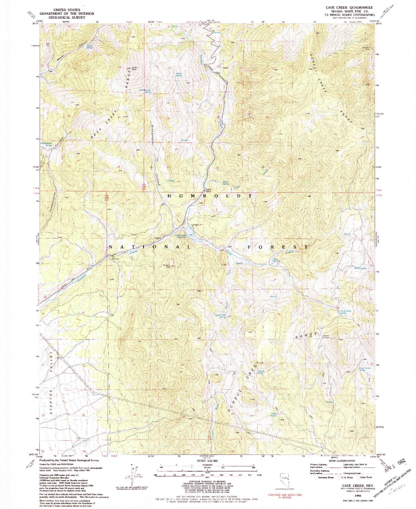 USGS 1:24000-SCALE QUADRANGLE FOR CAVE CREEK, NV 1981