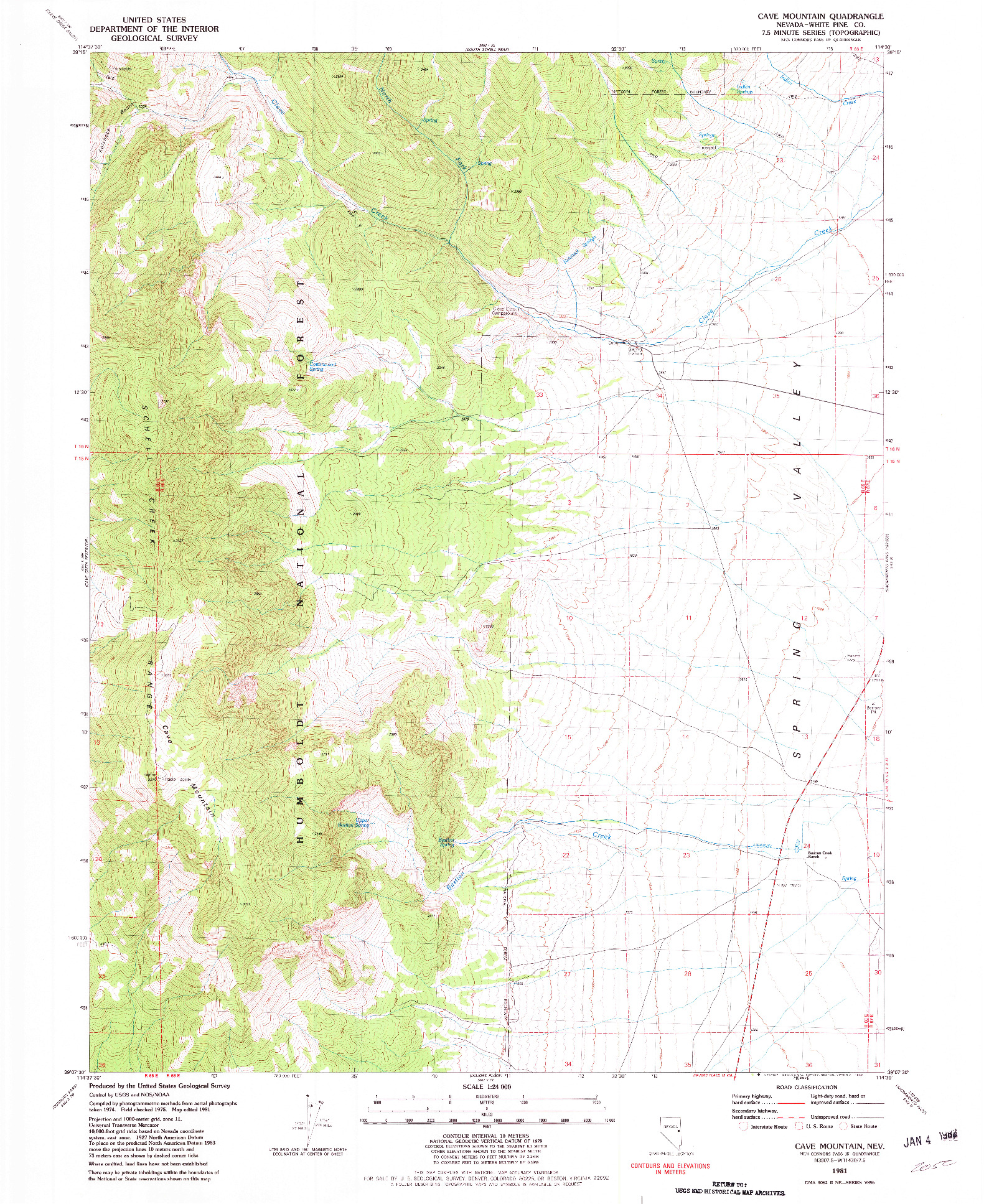 USGS 1:24000-SCALE QUADRANGLE FOR CAVE MOUNTAIN, NV 1981