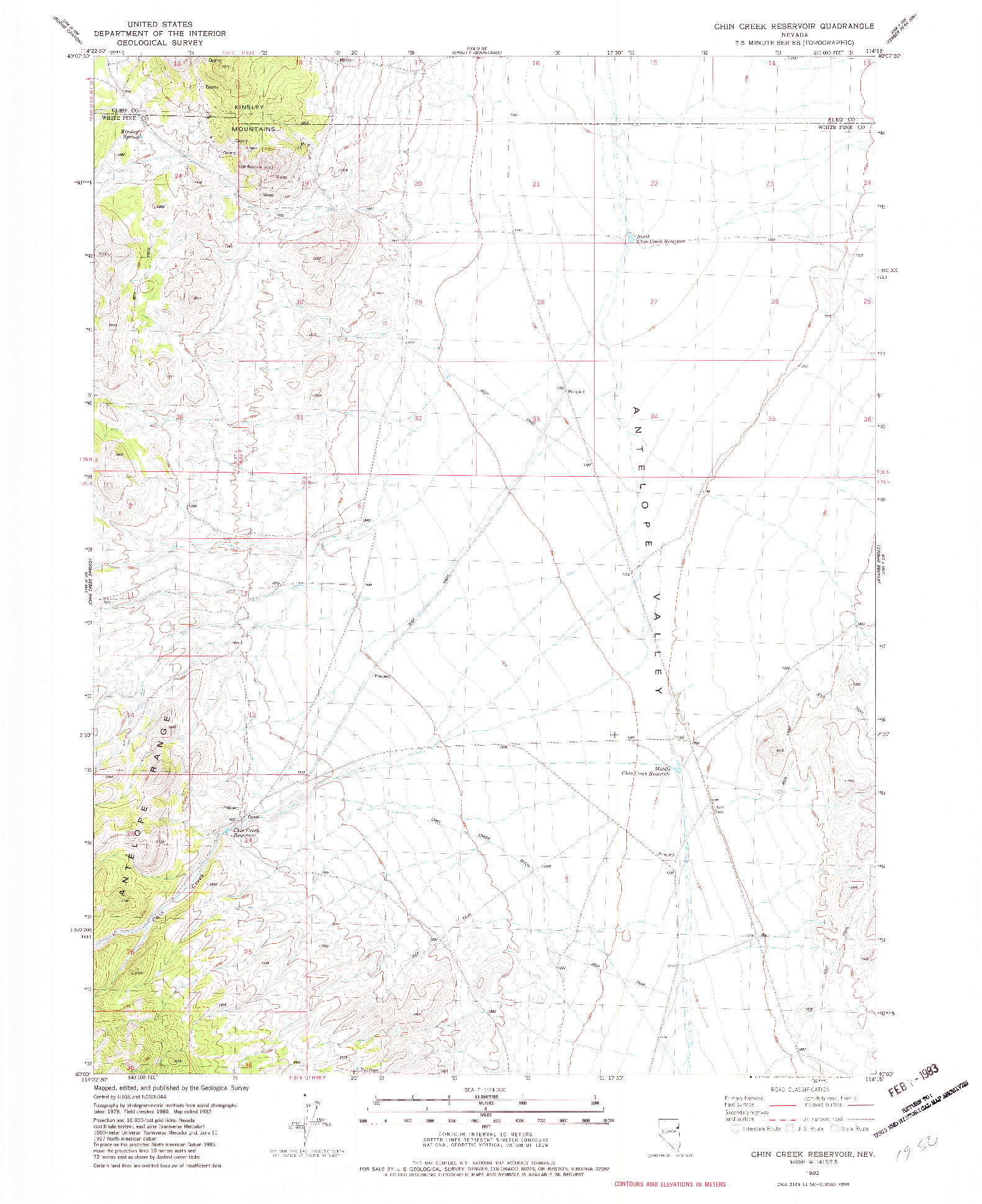 USGS 1:24000-SCALE QUADRANGLE FOR CHIN CREEK RESERVOIR, NV 1982