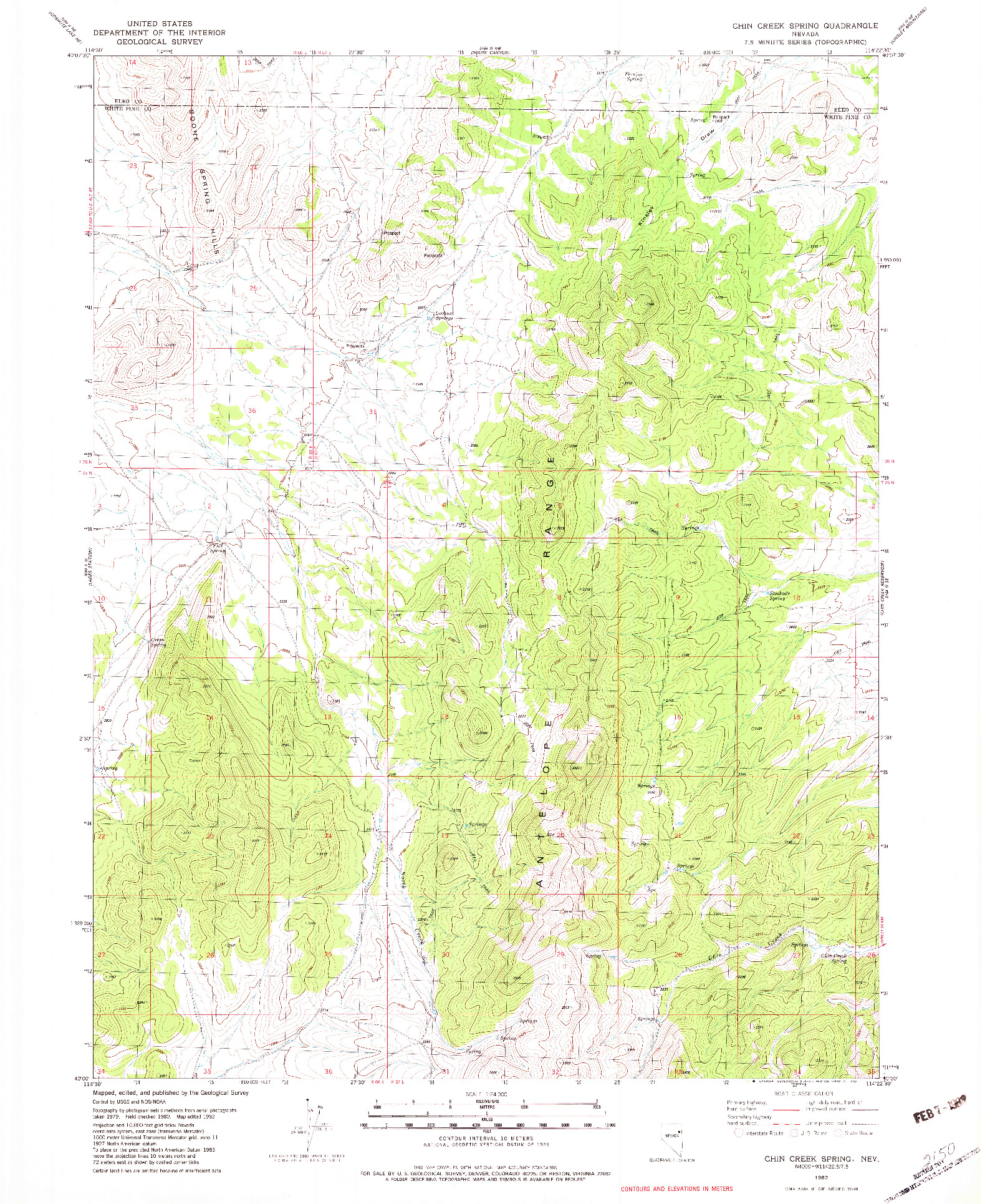 USGS 1:24000-SCALE QUADRANGLE FOR CHIN CREEK SPRING, NV 1982