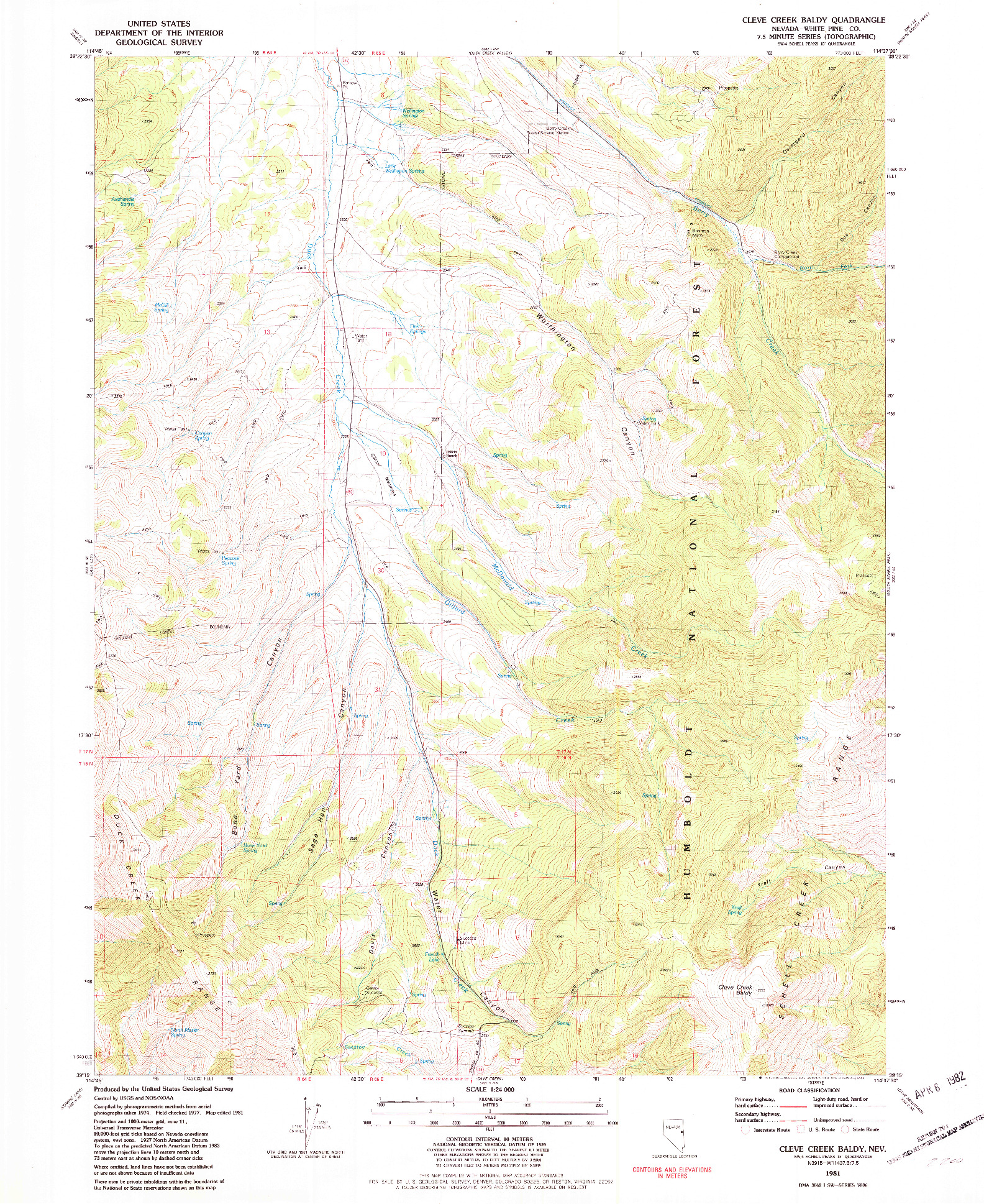 USGS 1:24000-SCALE QUADRANGLE FOR CLEVE CREEK BALDY, NV 1981