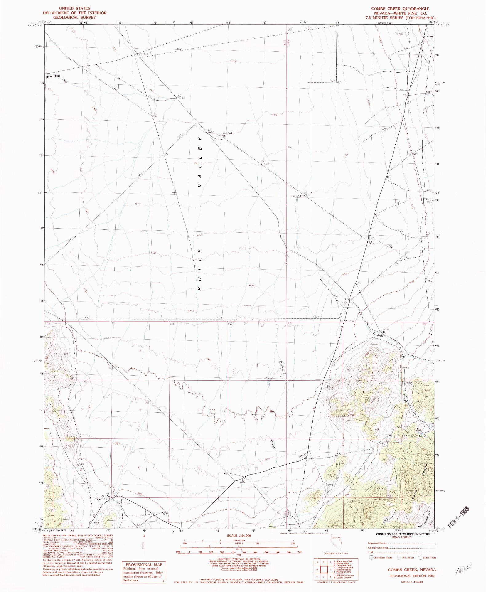USGS 1:24000-SCALE QUADRANGLE FOR COMBS CREEK, NV 1982
