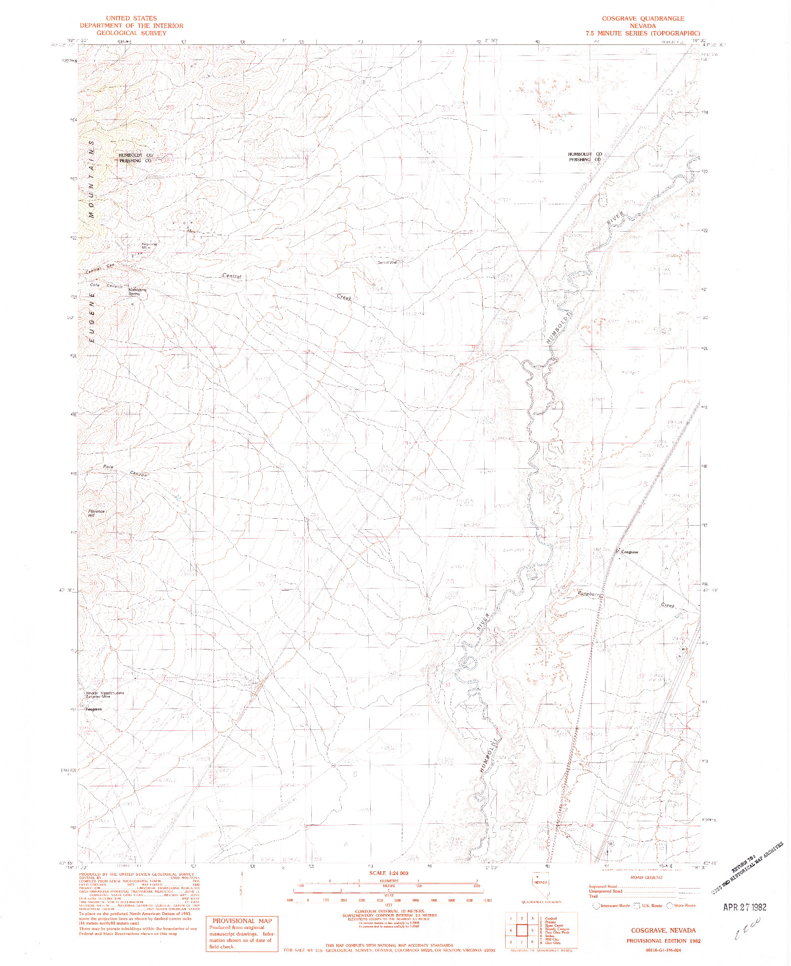 USGS 1:24000-SCALE QUADRANGLE FOR COSGRAVE, NV 1982