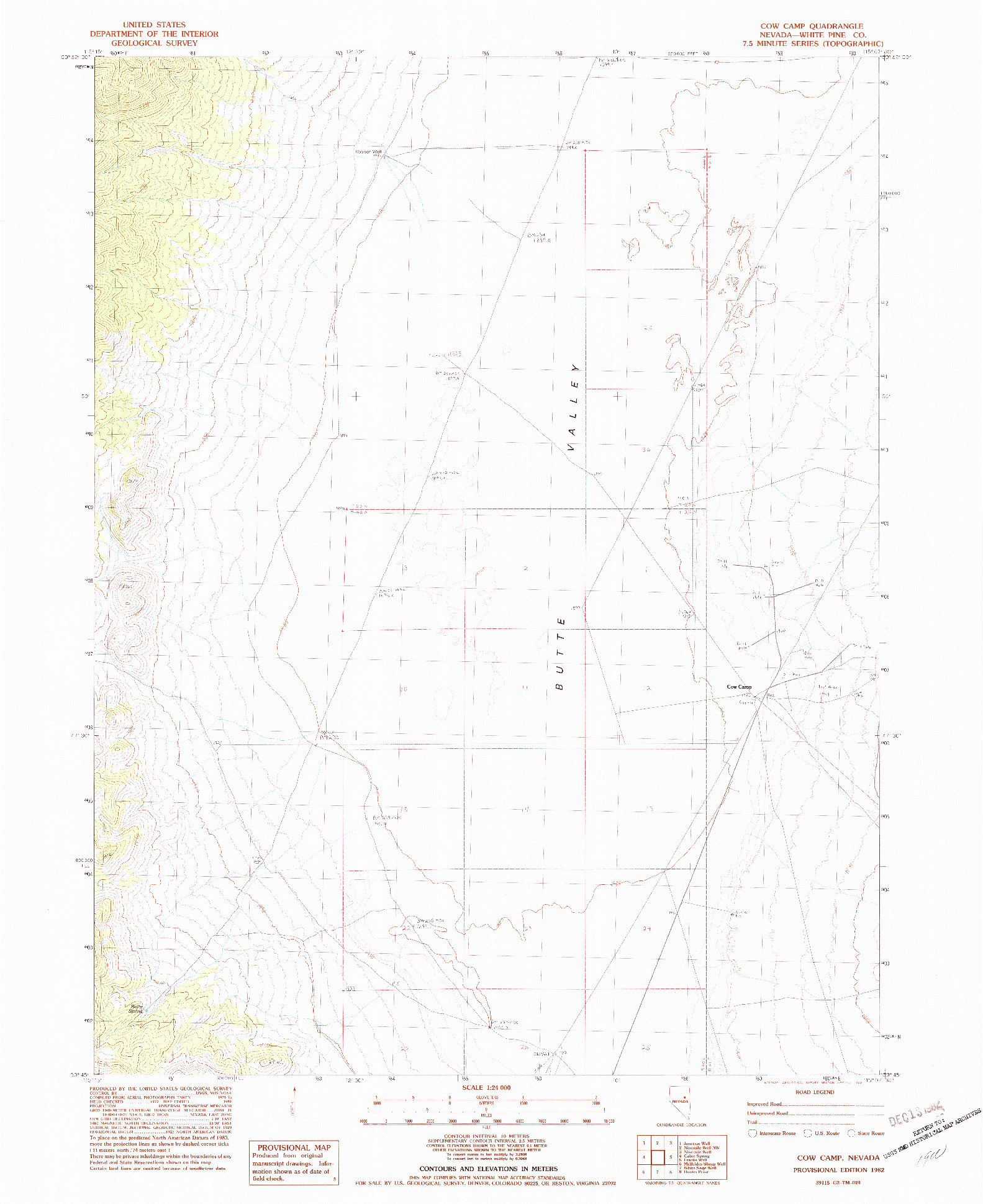 USGS 1:24000-SCALE QUADRANGLE FOR COW CAMP, NV 1982
