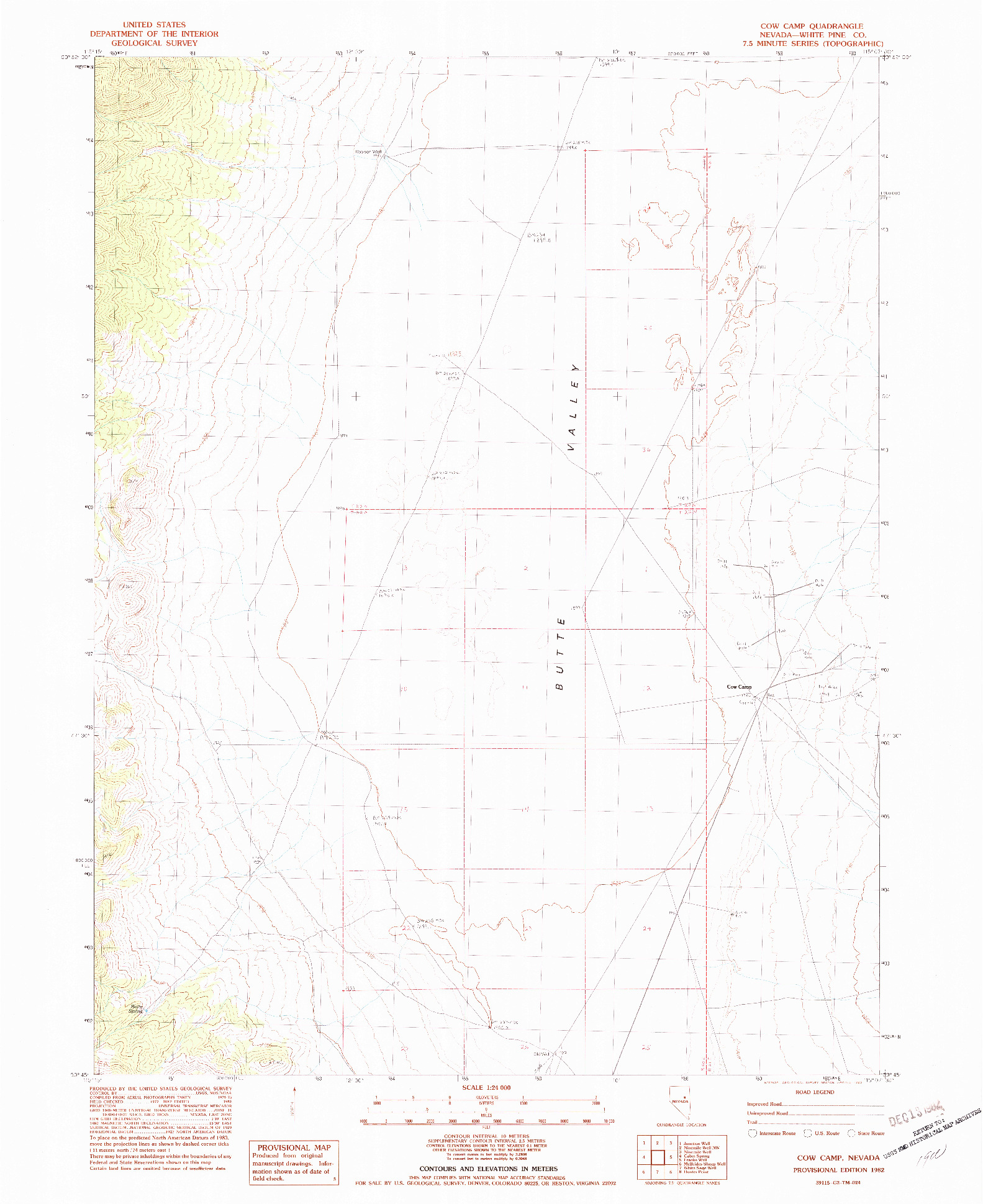 USGS 1:24000-SCALE QUADRANGLE FOR COW CAMP, NV 1982