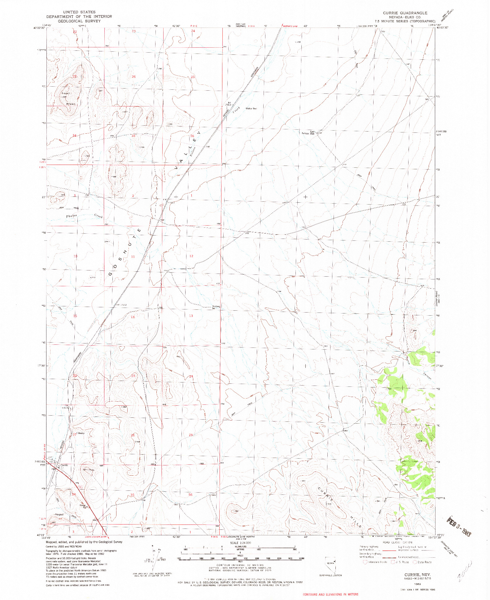 USGS 1:24000-SCALE QUADRANGLE FOR CURRIE, NV 1982