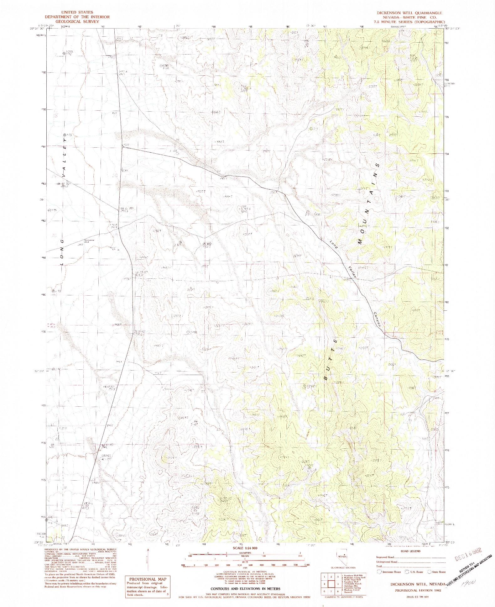USGS 1:24000-SCALE QUADRANGLE FOR DICKENSON WELL, NV 1982