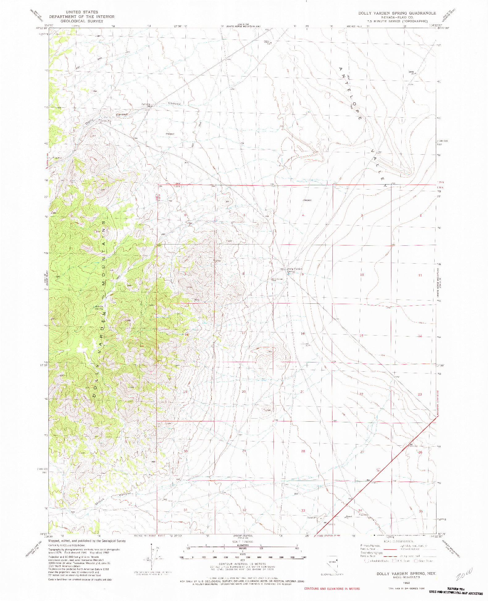 USGS 1:24000-SCALE QUADRANGLE FOR DOLLY VARDEN SPRING, NV 1982