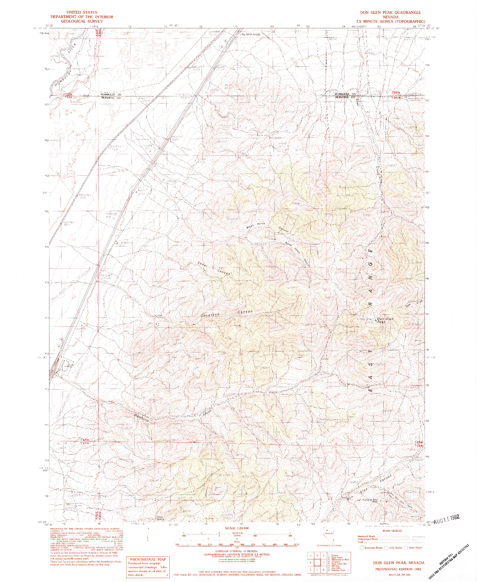 USGS 1:24000-SCALE QUADRANGLE FOR DUN GLEN PEAK, NV 1982