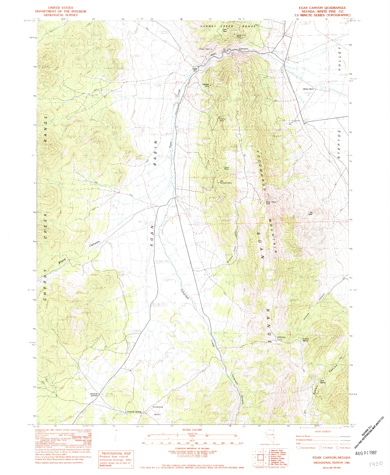 USGS 1:24000-SCALE QUADRANGLE FOR EGAN CANYON, NV 1982