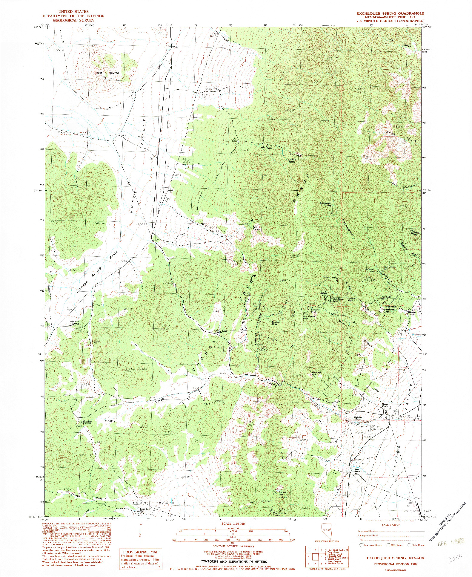 USGS 1:24000-SCALE QUADRANGLE FOR EXCHEQUER SPRING, NV 1982