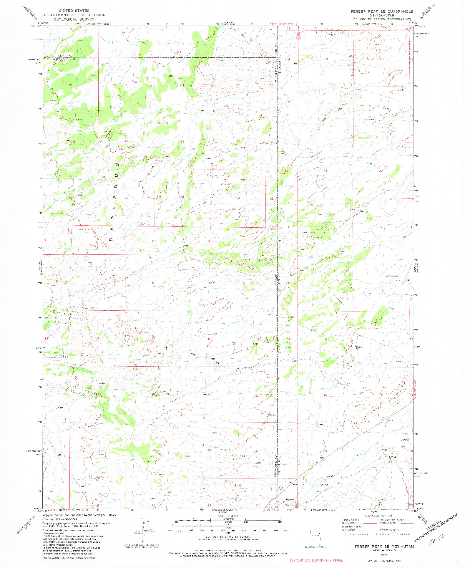 USGS 1:24000-SCALE QUADRANGLE FOR FERBER PEAK SE, NV 1982