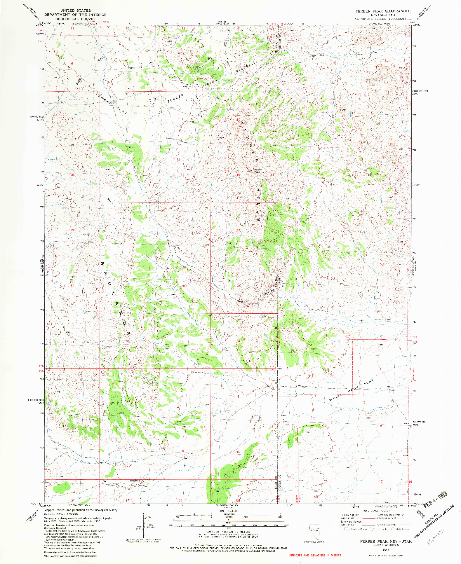 USGS 1:24000-SCALE QUADRANGLE FOR FERBER PEAK, NV 1982