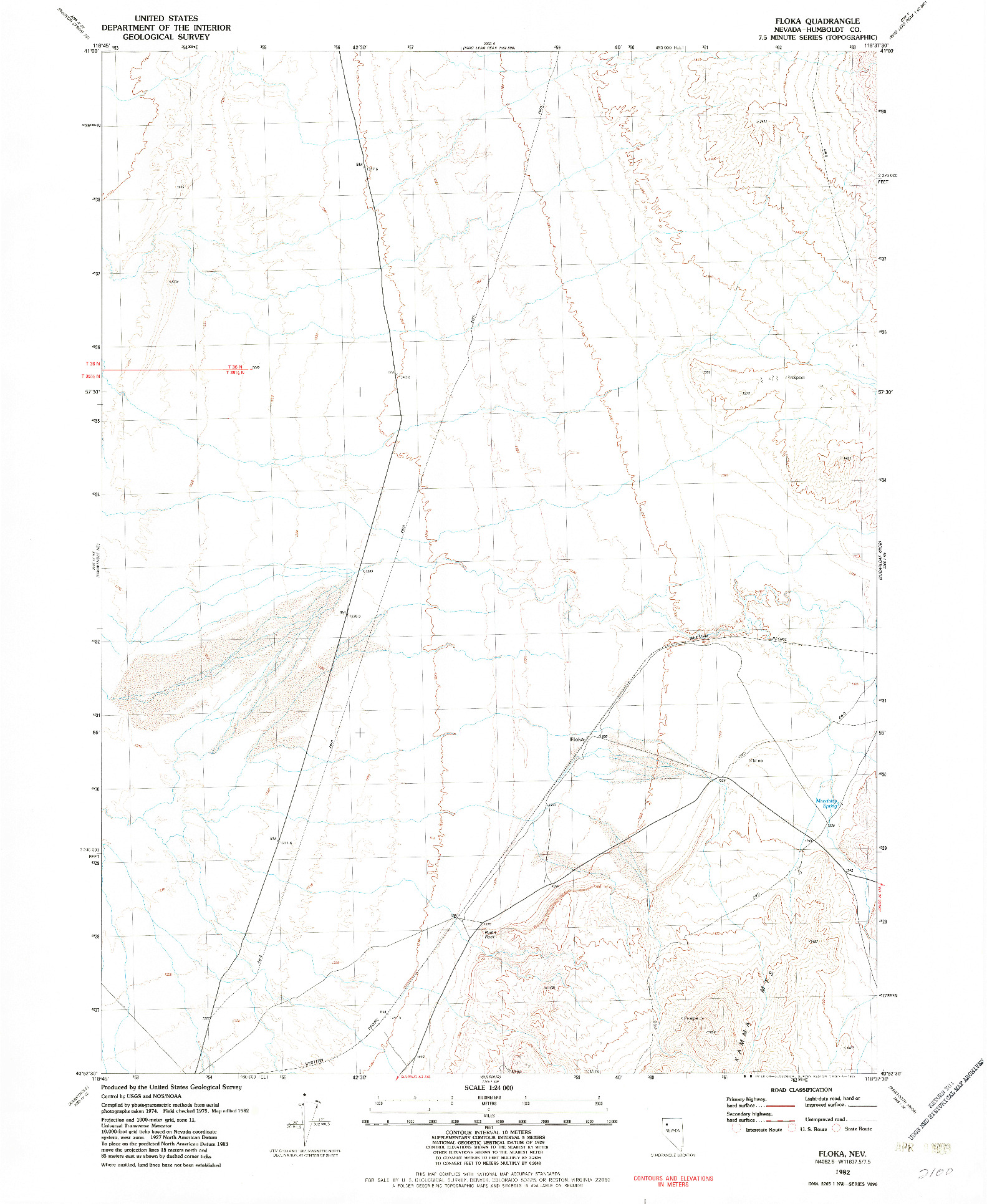 USGS 1:24000-SCALE QUADRANGLE FOR FLOKA, NV 1982