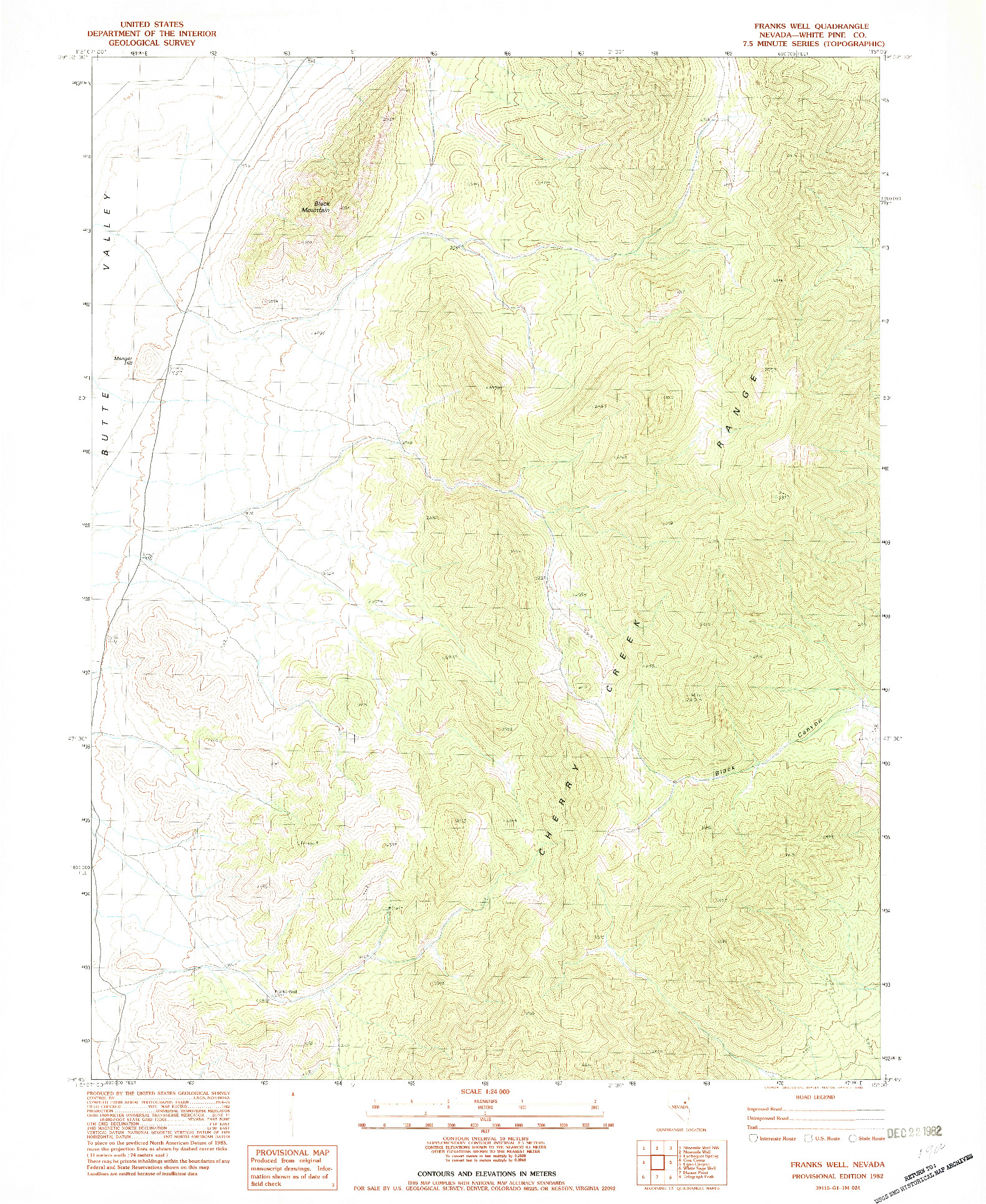 USGS 1:24000-SCALE QUADRANGLE FOR FRANKS WELL, NV 1982