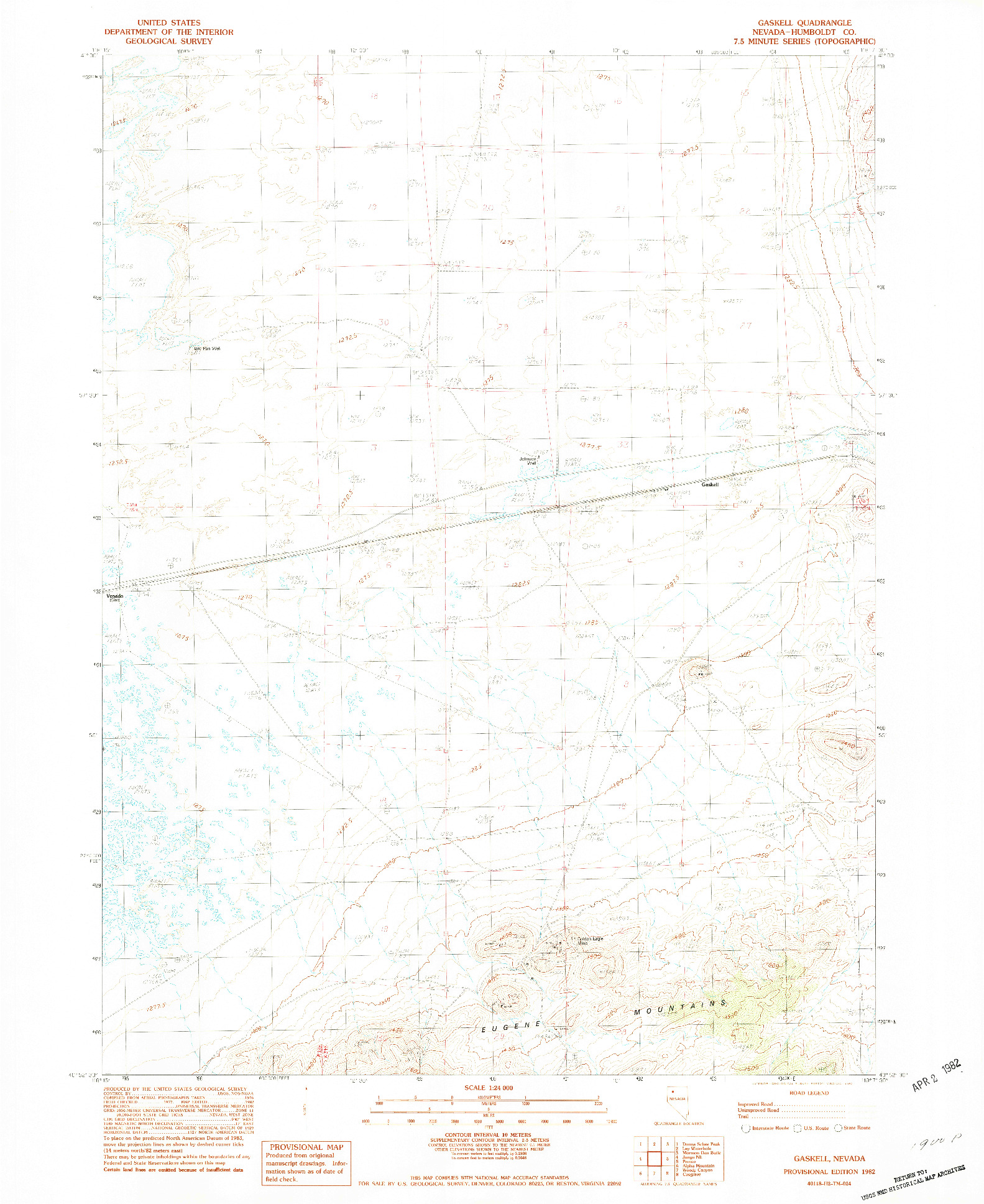 USGS 1:24000-SCALE QUADRANGLE FOR GASKELL, NV 1982