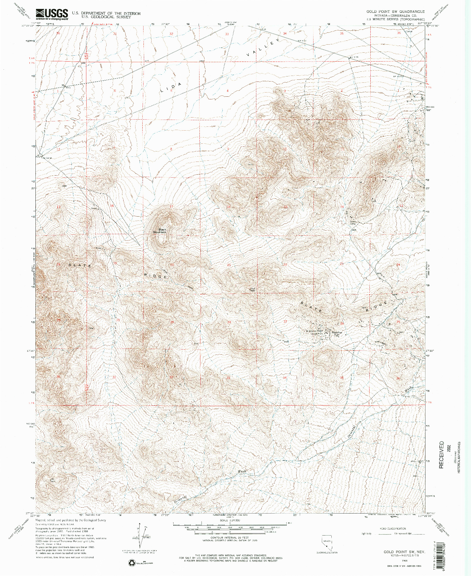 USGS 1:24000-SCALE QUADRANGLE FOR GOLD POINT SW, NV 1968