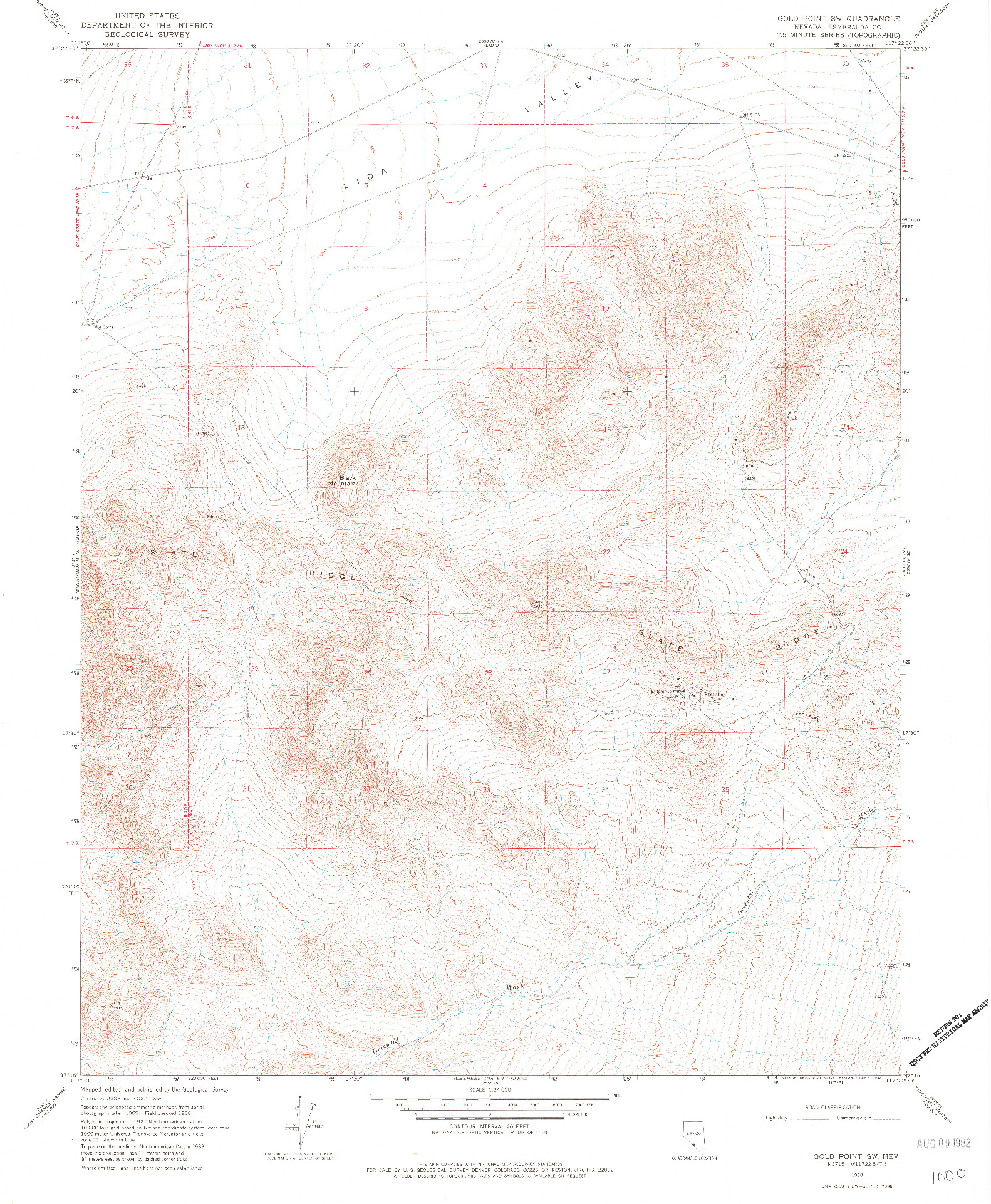 USGS 1:24000-SCALE QUADRANGLE FOR GOLD POINT SW, NV 1968