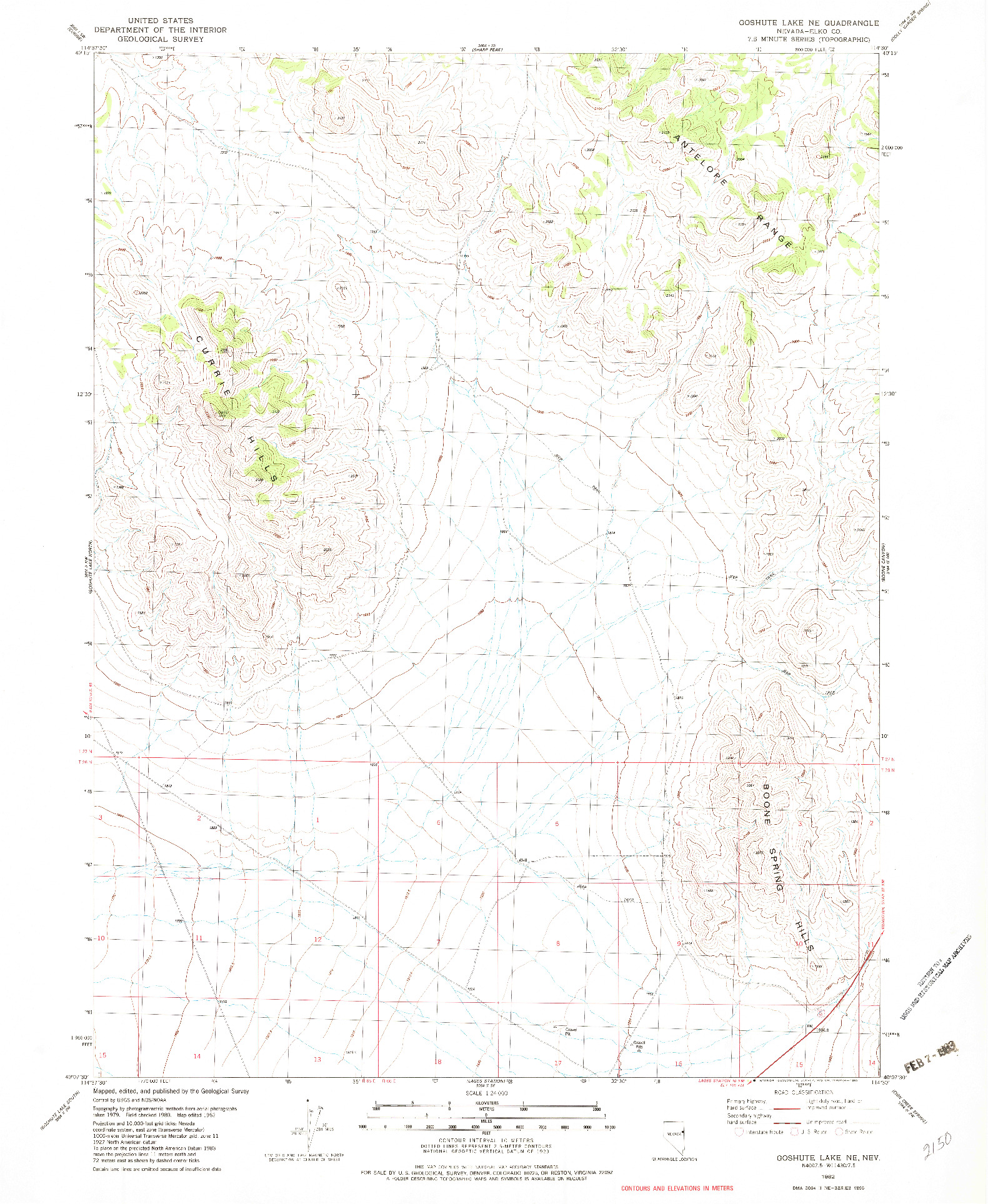 USGS 1:24000-SCALE QUADRANGLE FOR GOSHUTE LAKE NE, NV 1982