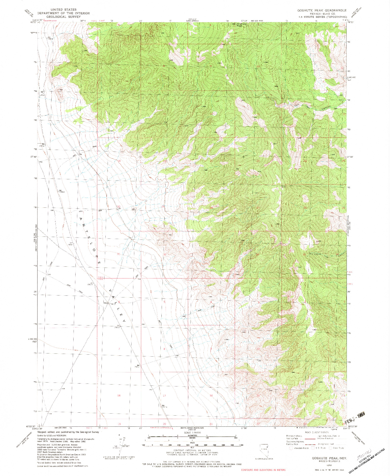 USGS 1:24000-SCALE QUADRANGLE FOR GOSHUTE PEAK, NV 1982