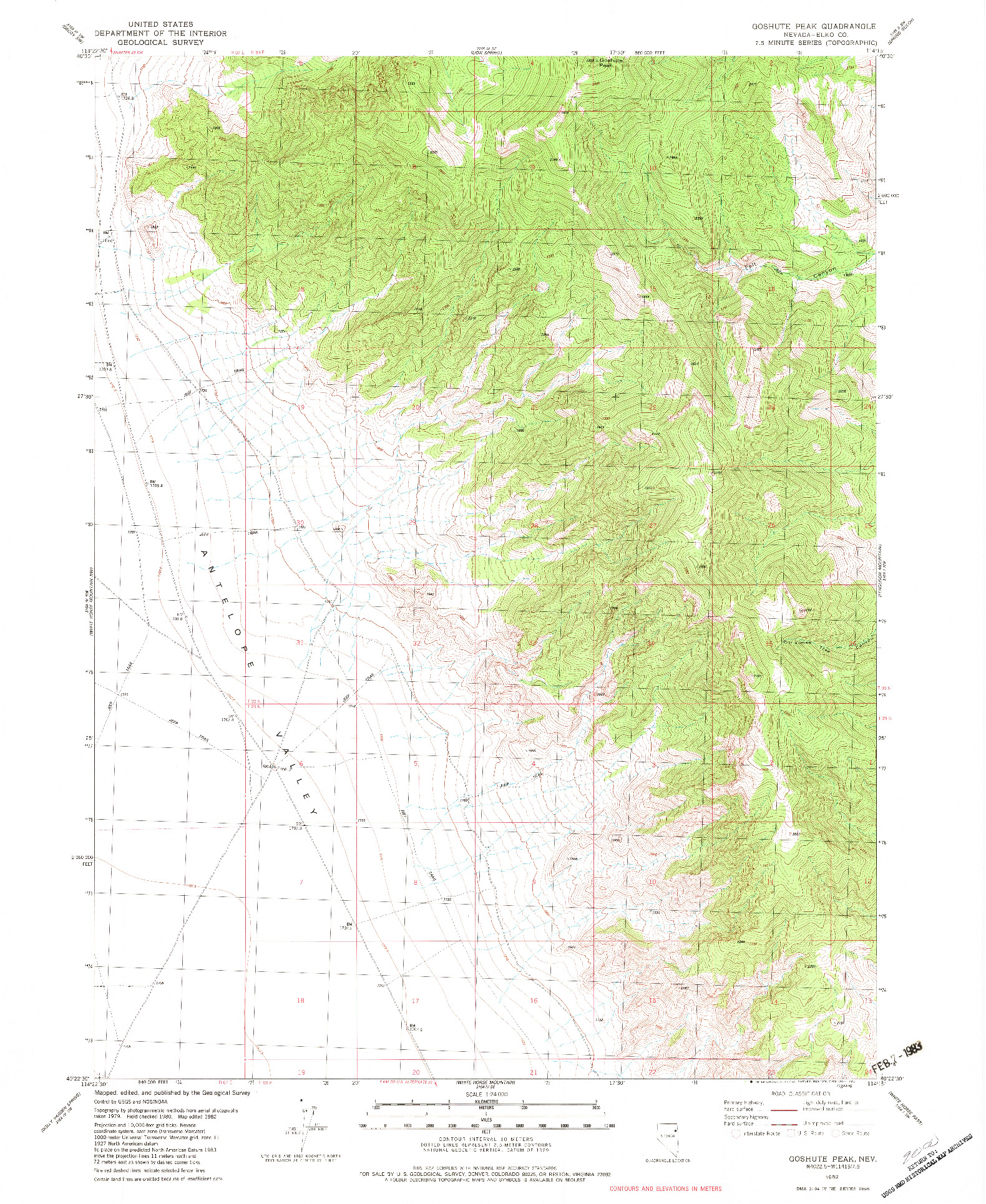 USGS 1:24000-SCALE QUADRANGLE FOR GOSHUTE PEAK, NV 1982