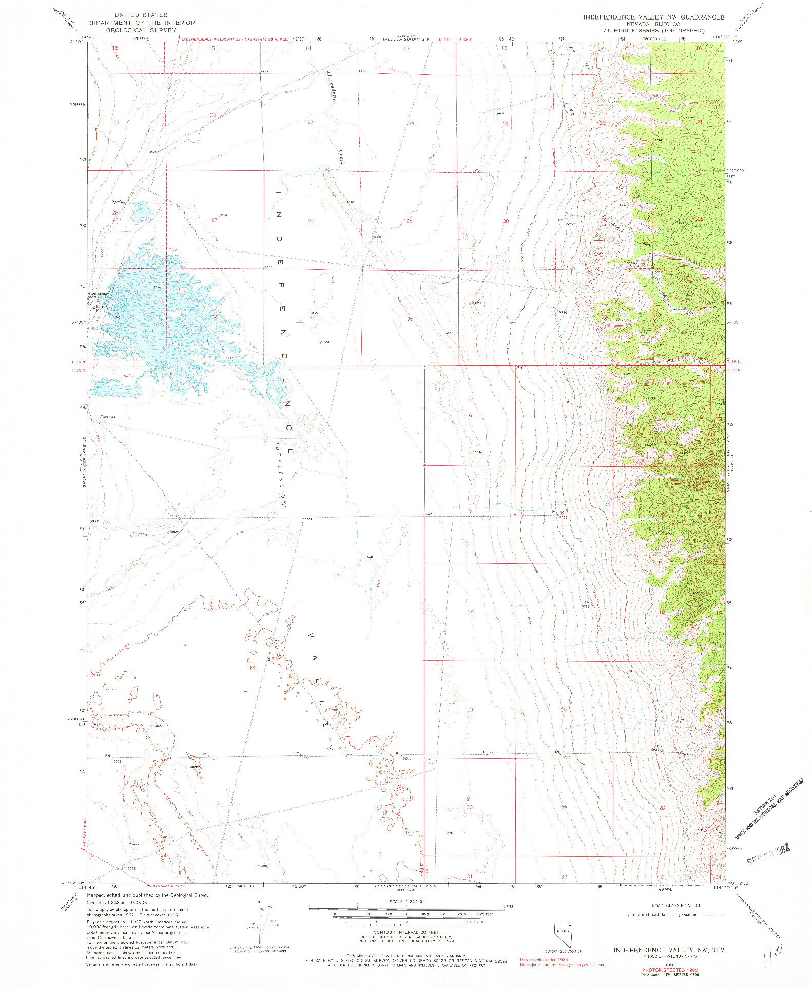 USGS 1:24000-SCALE QUADRANGLE FOR INDEPENDENCE VALLEY NW, NV 1968