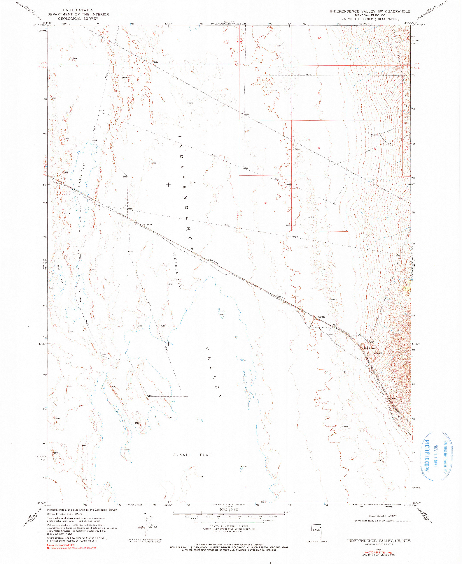 USGS 1:24000-SCALE QUADRANGLE FOR INDEPENDENCE VALLEY SW, NV 1968