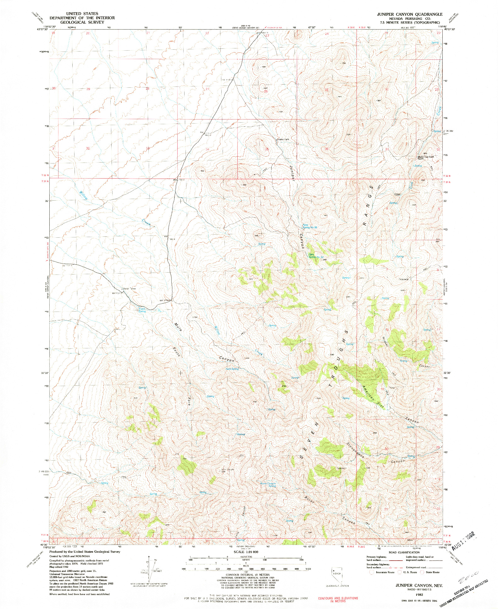 USGS 1:24000-SCALE QUADRANGLE FOR JUNIPER CANYON, NV 1982