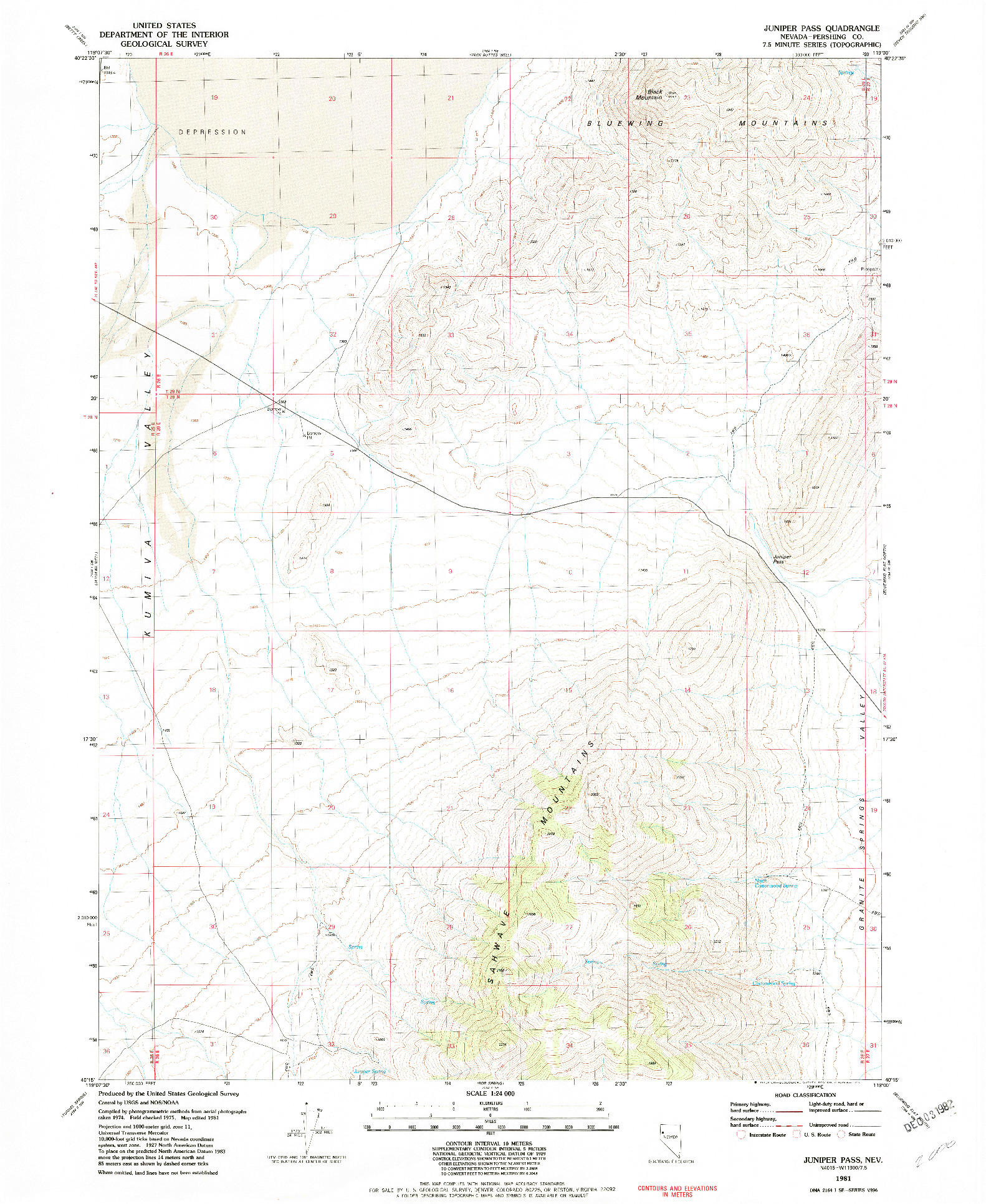 USGS 1:24000-SCALE QUADRANGLE FOR JUNIPER PASS, NV 1981