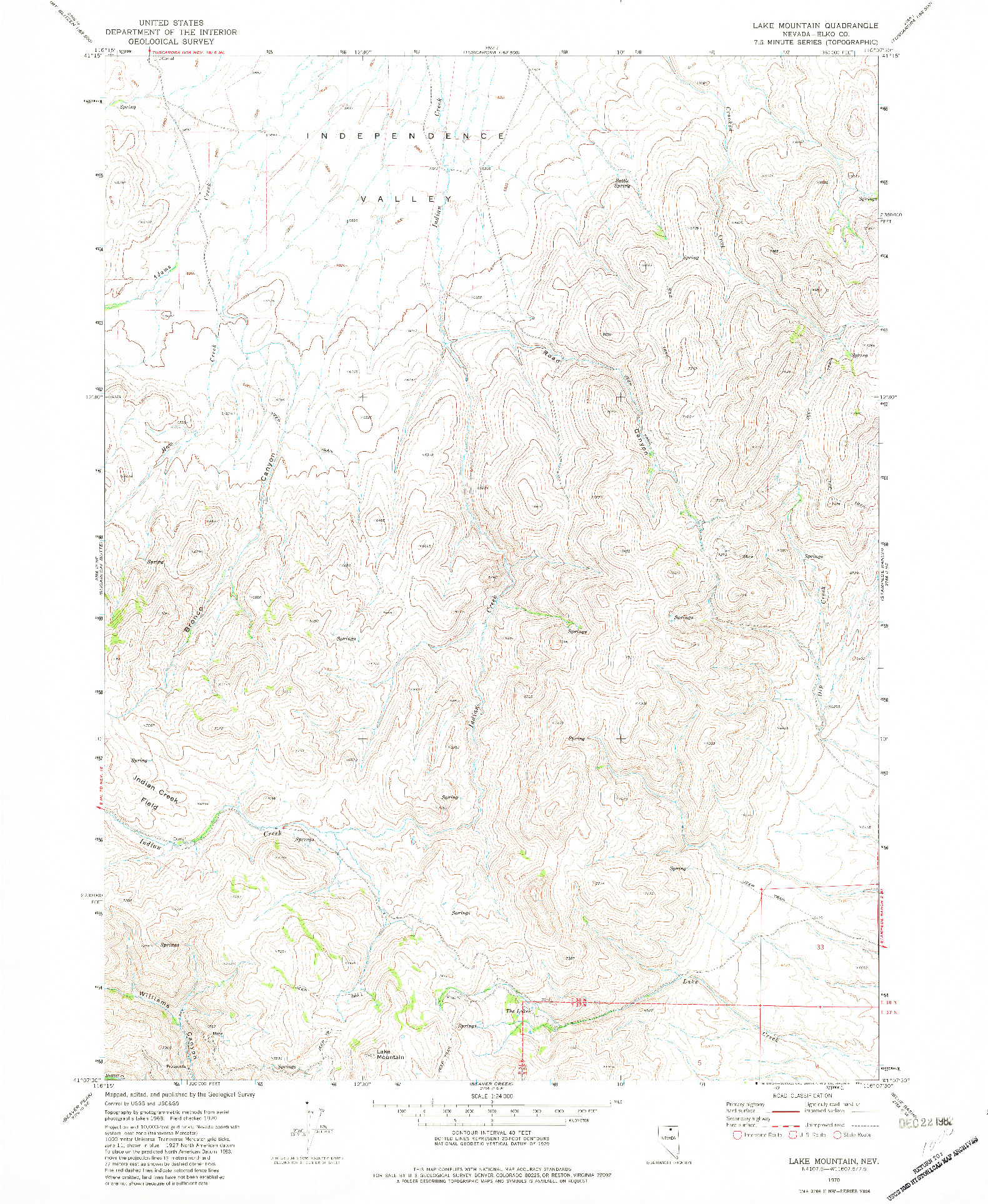 USGS 1:24000-SCALE QUADRANGLE FOR LAKE MOUNTAIN, NV 1972