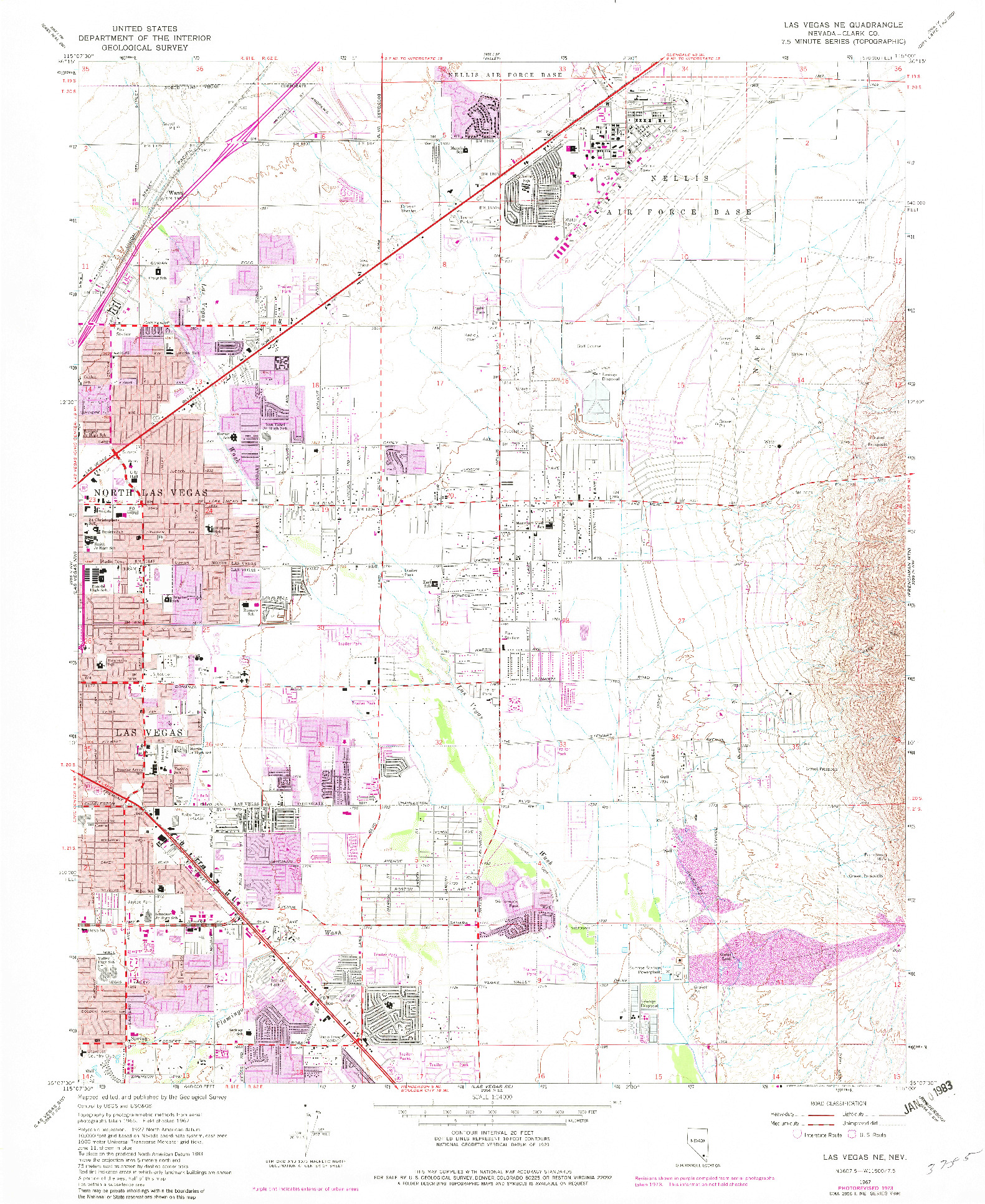 USGS 1:24000-SCALE QUADRANGLE FOR LAS VEGAS NE, NV 1967