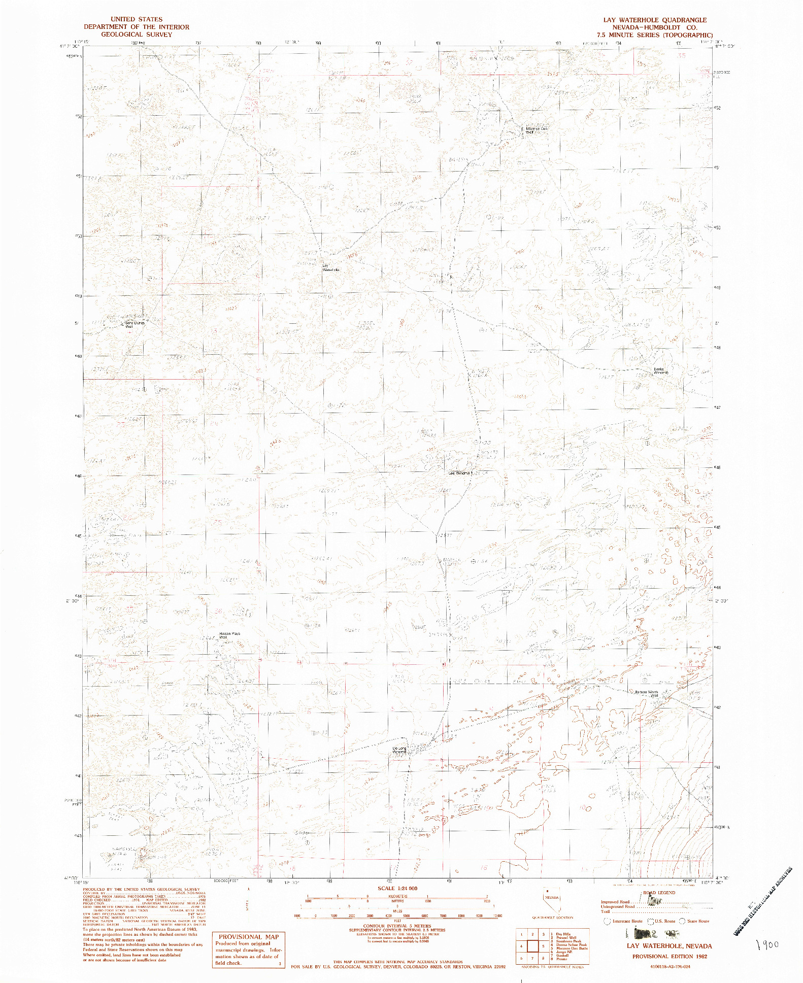 USGS 1:24000-SCALE QUADRANGLE FOR LAY WATERHOLE, NV 1982