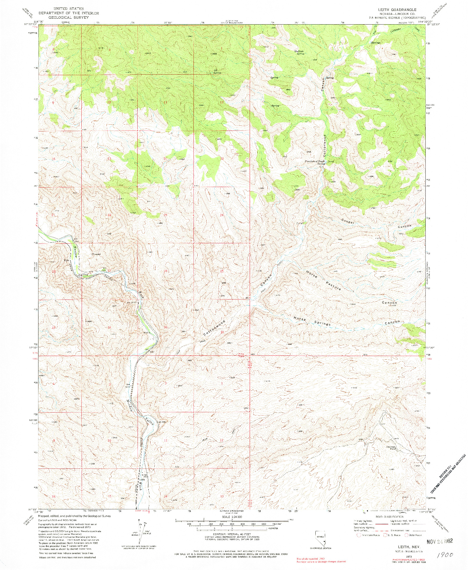 USGS 1:24000-SCALE QUADRANGLE FOR LEITH, NV 1973