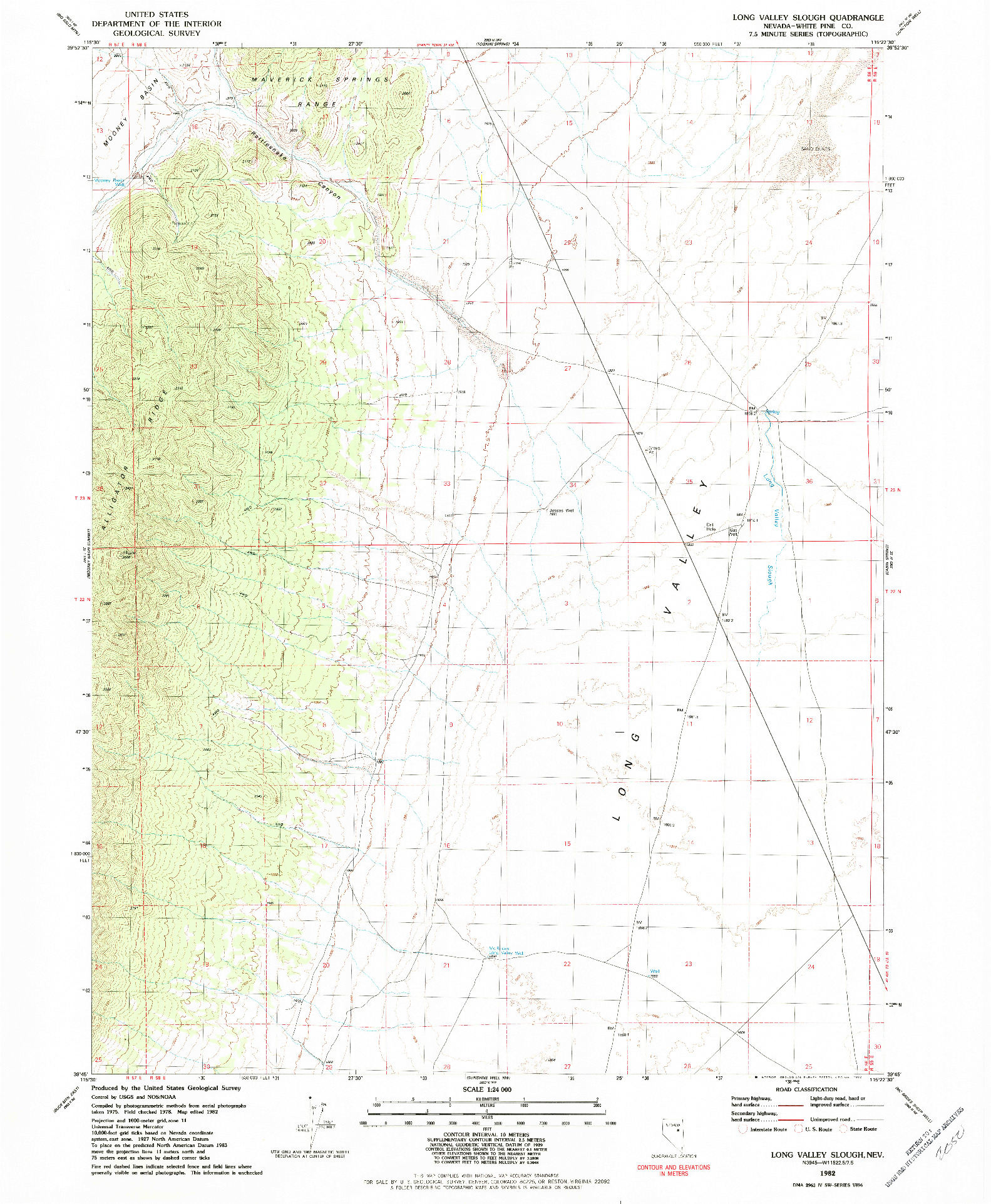 USGS 1:24000-SCALE QUADRANGLE FOR LONG VALLEY SLOUGH, NV 1982
