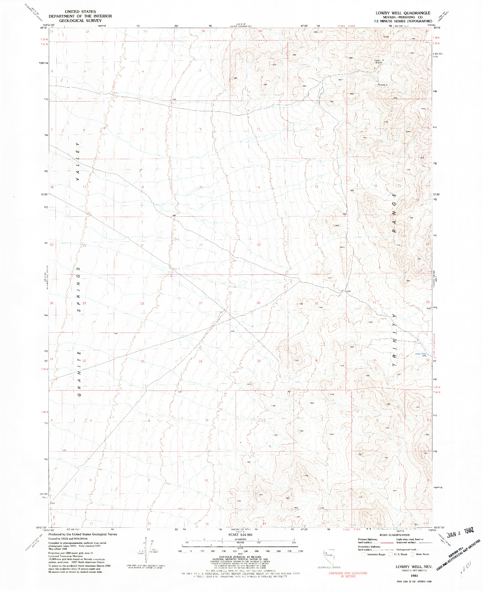 USGS 1:24000-SCALE QUADRANGLE FOR LOWRY WELL, NV 1981