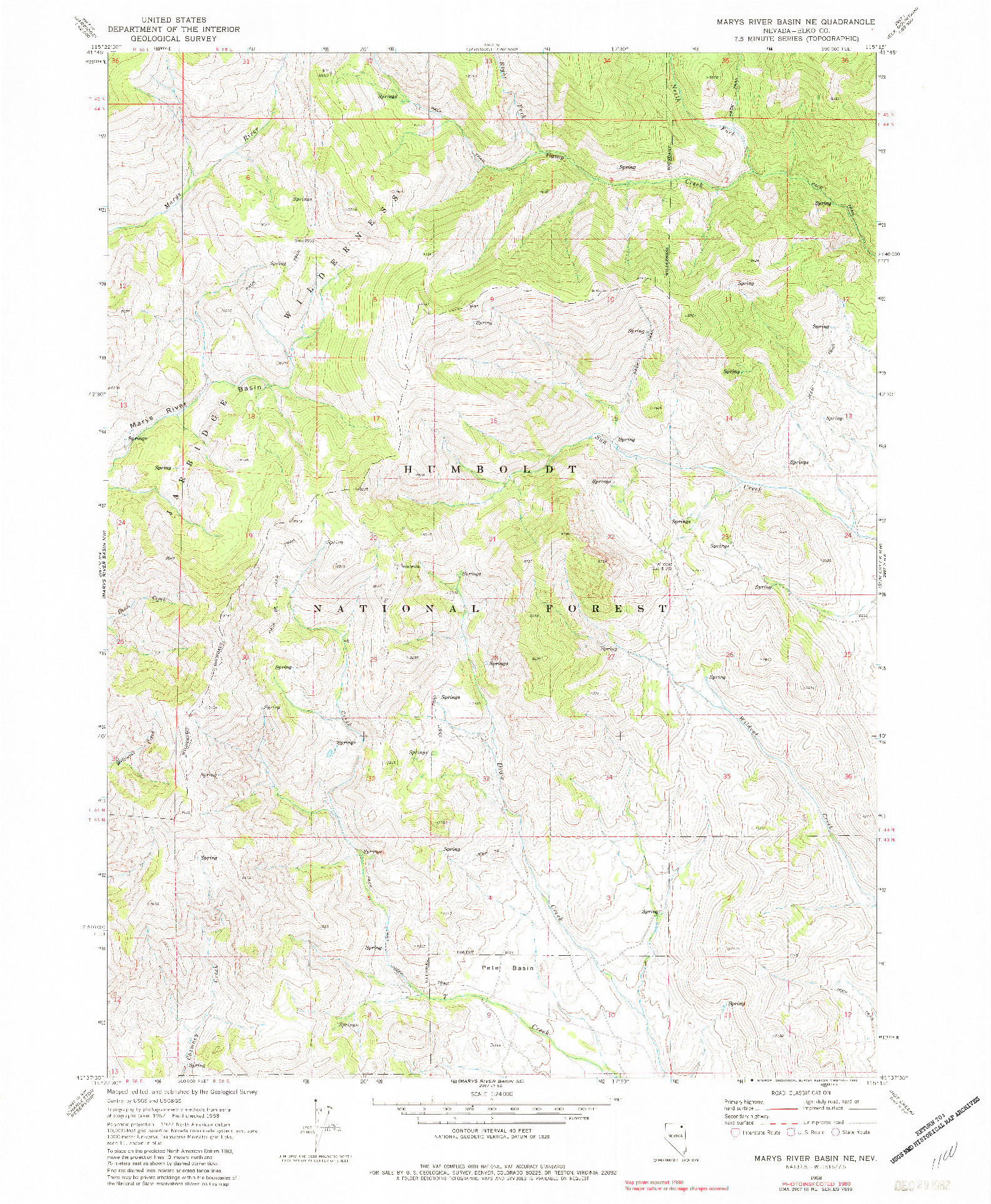 USGS 1:24000-SCALE QUADRANGLE FOR MARYS RIVER BASIN NE, NV 1968