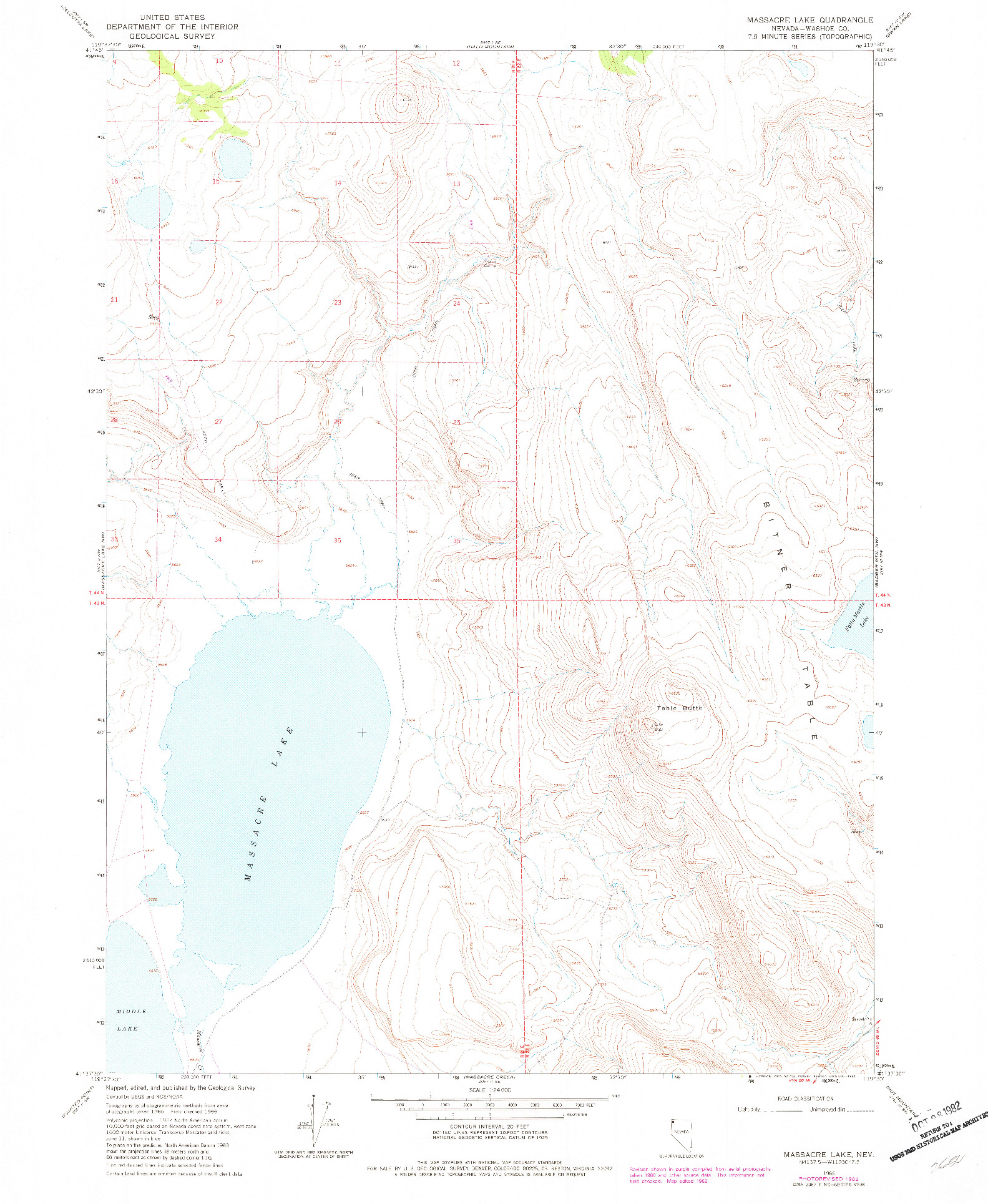 USGS 1:24000-SCALE QUADRANGLE FOR MASSACRE LAKE, NV 1966