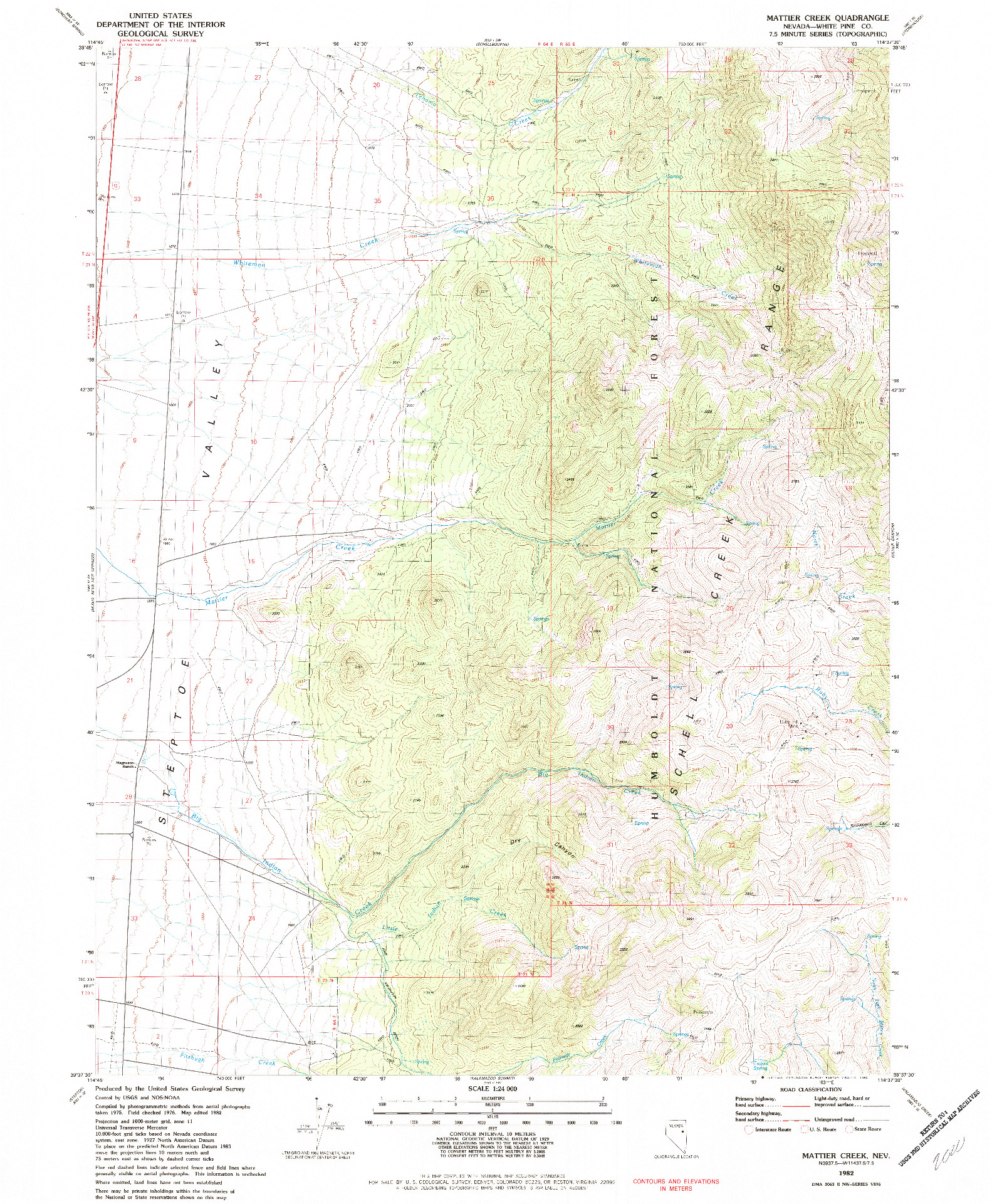 USGS 1:24000-SCALE QUADRANGLE FOR MATTIER CREEK, NV 1982
