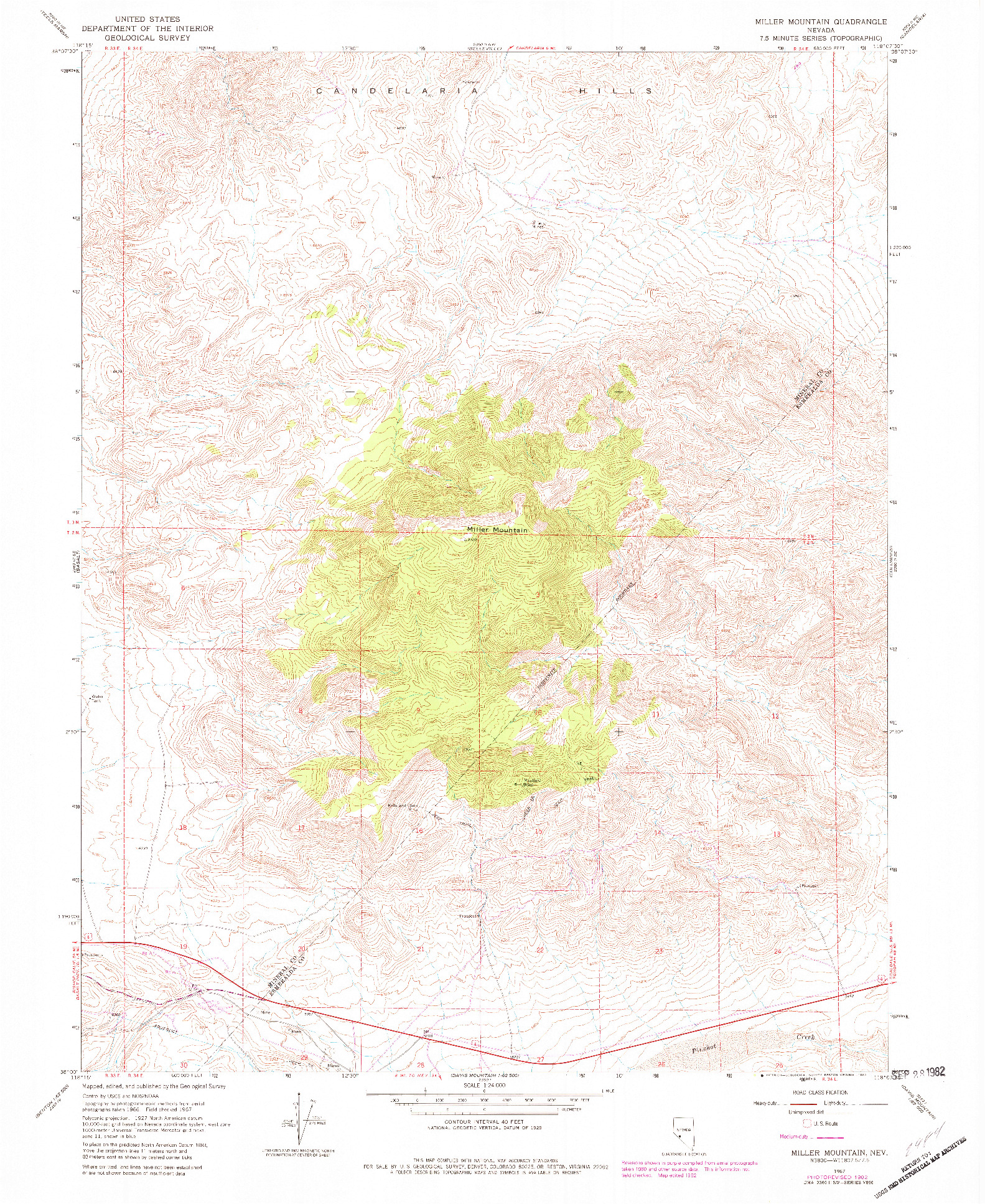 USGS 1:24000-SCALE QUADRANGLE FOR MILLER MOUNTAIN, NV 1967