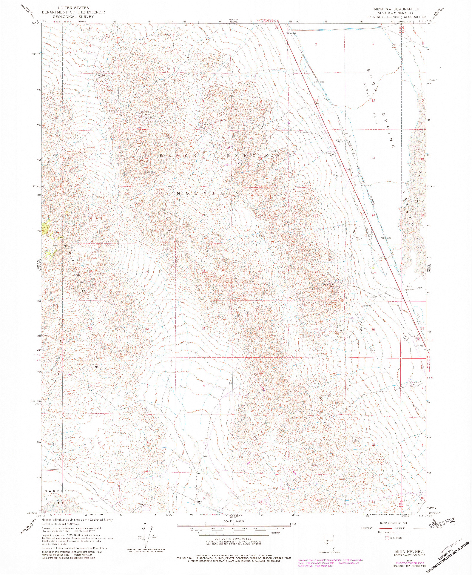 USGS 1:24000-SCALE QUADRANGLE FOR MINA NW, NV 1967