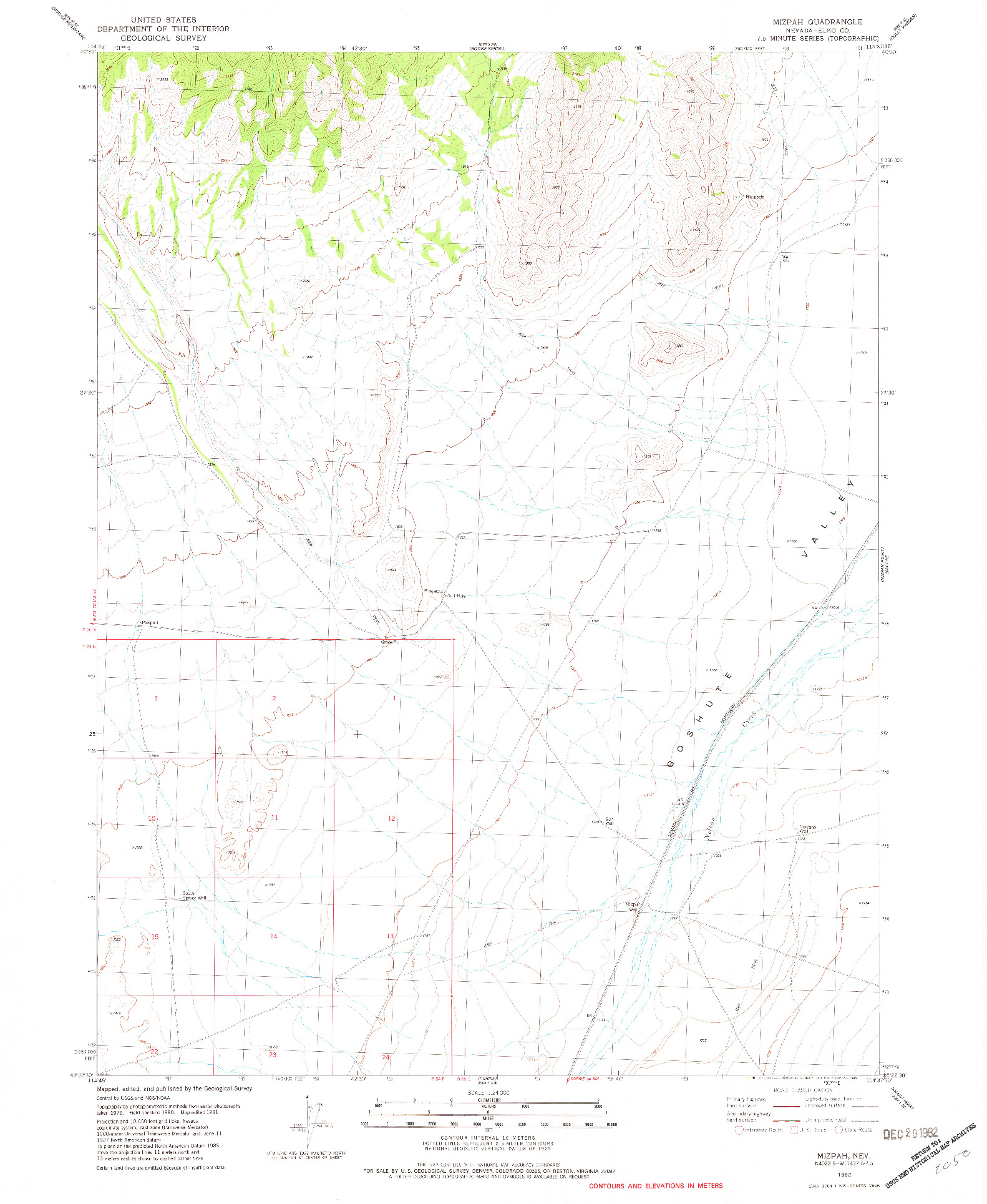 USGS 1:24000-SCALE QUADRANGLE FOR MIZPAH, NV 1982