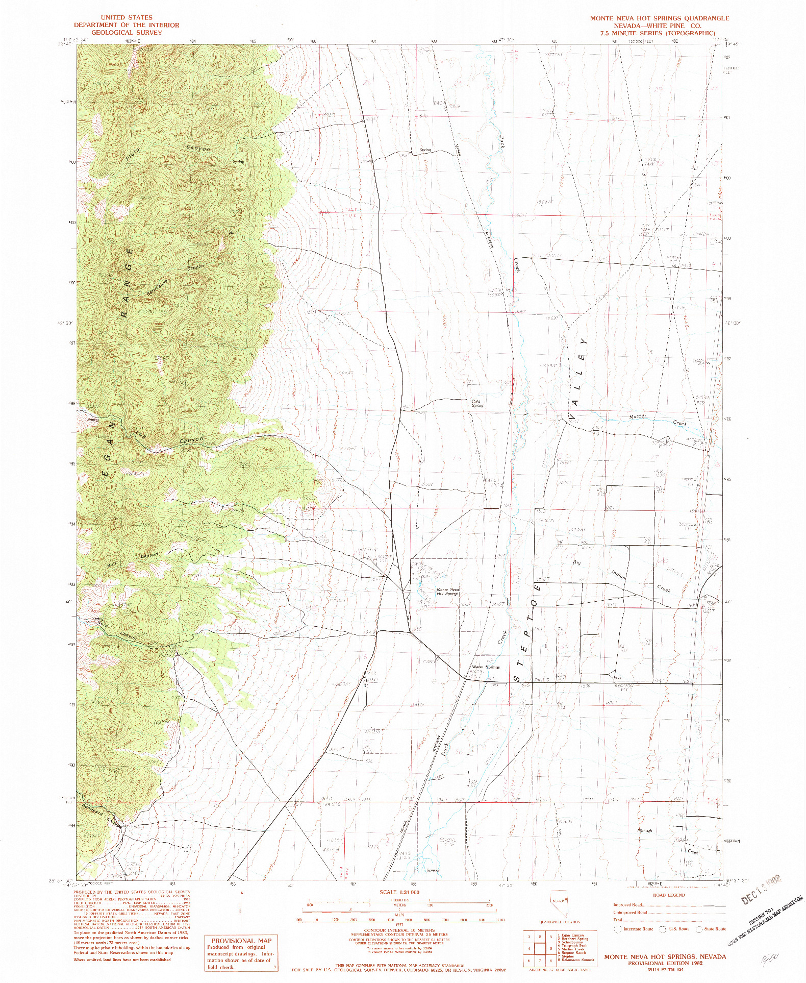 USGS 1:24000-SCALE QUADRANGLE FOR MONTE NEVA HOT SPRINGS, NV 1982