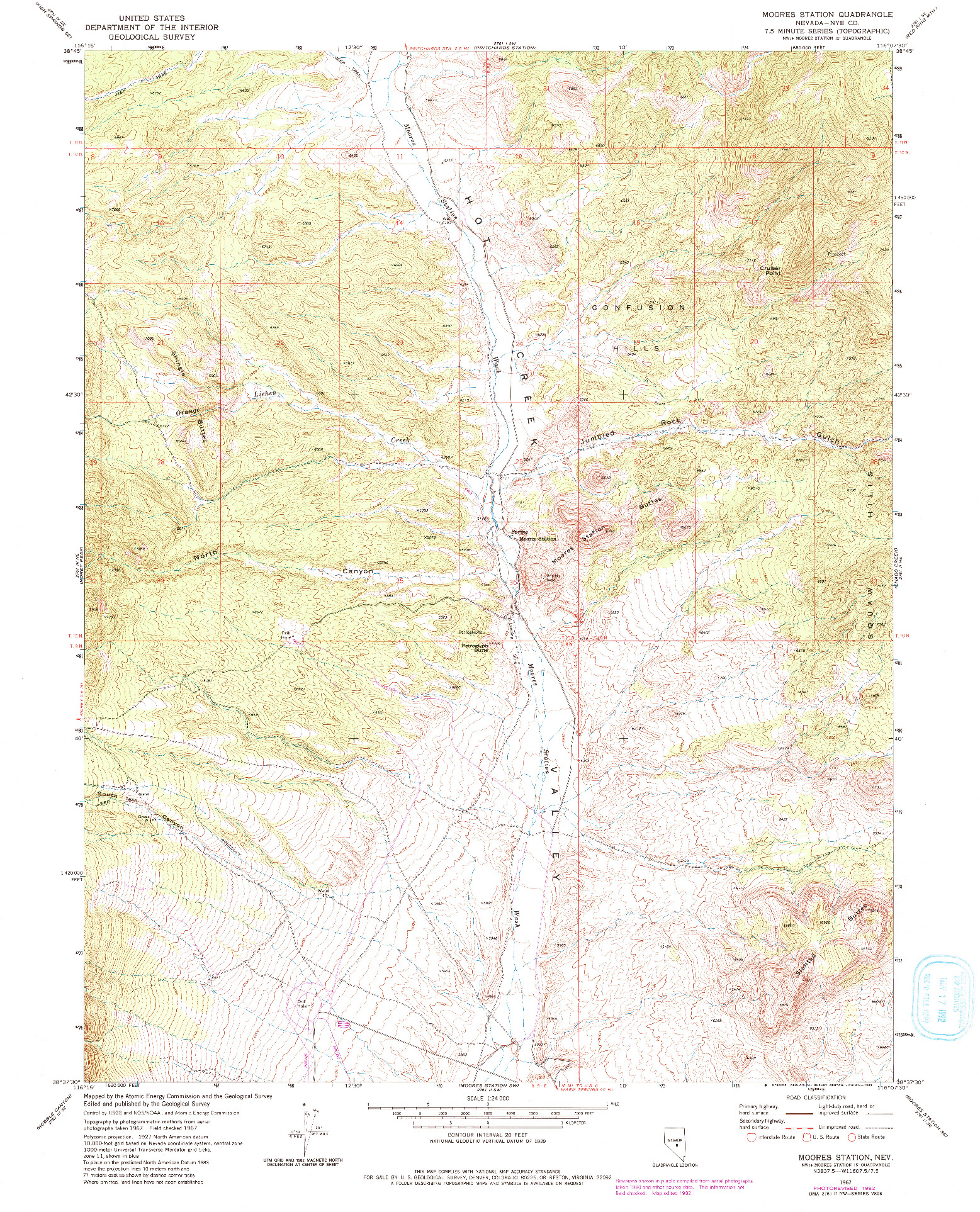 USGS 1:24000-SCALE QUADRANGLE FOR MOORES STATION, NV 1967