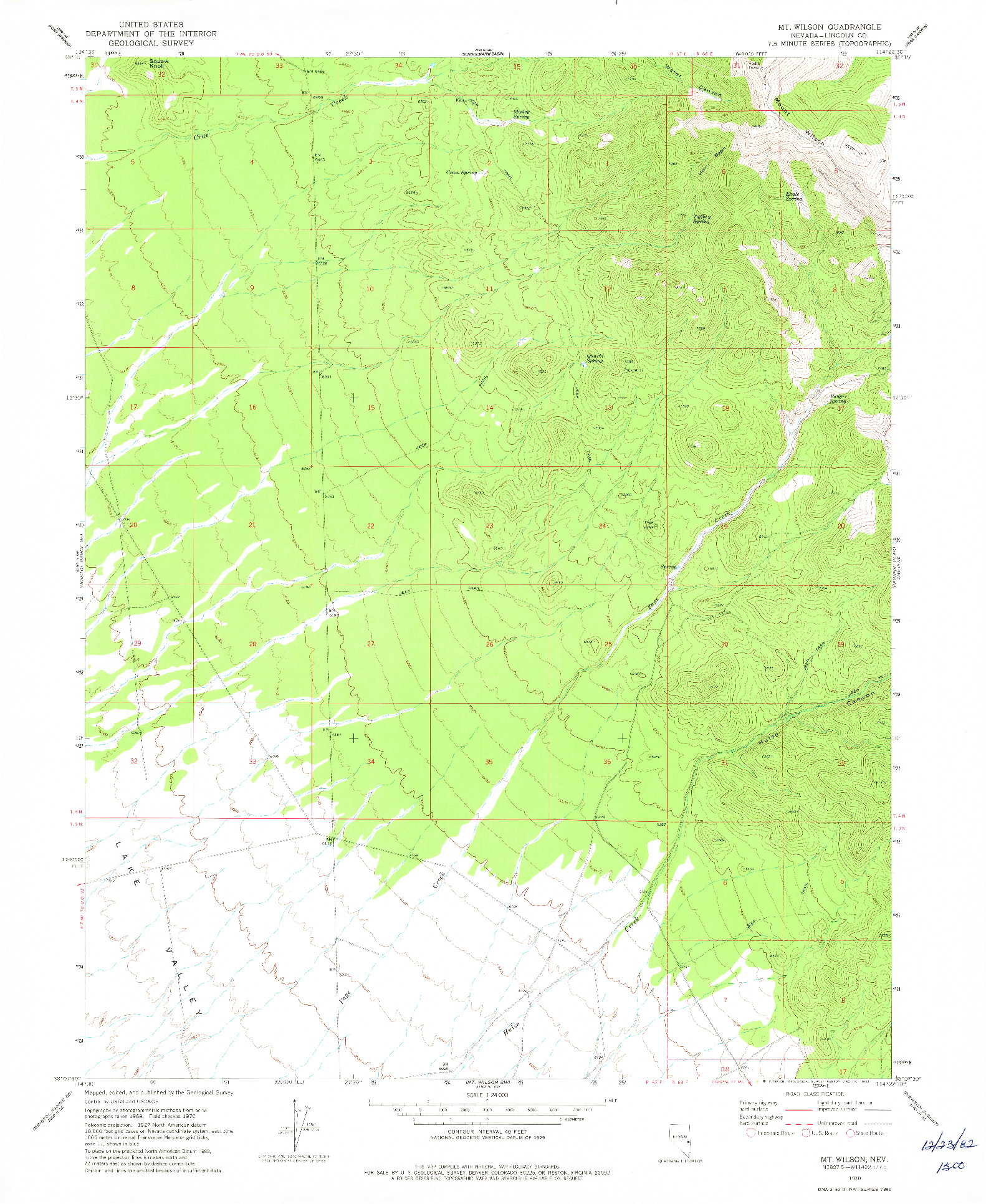 USGS 1:24000-SCALE QUADRANGLE FOR MT. WILSON, NV 1970