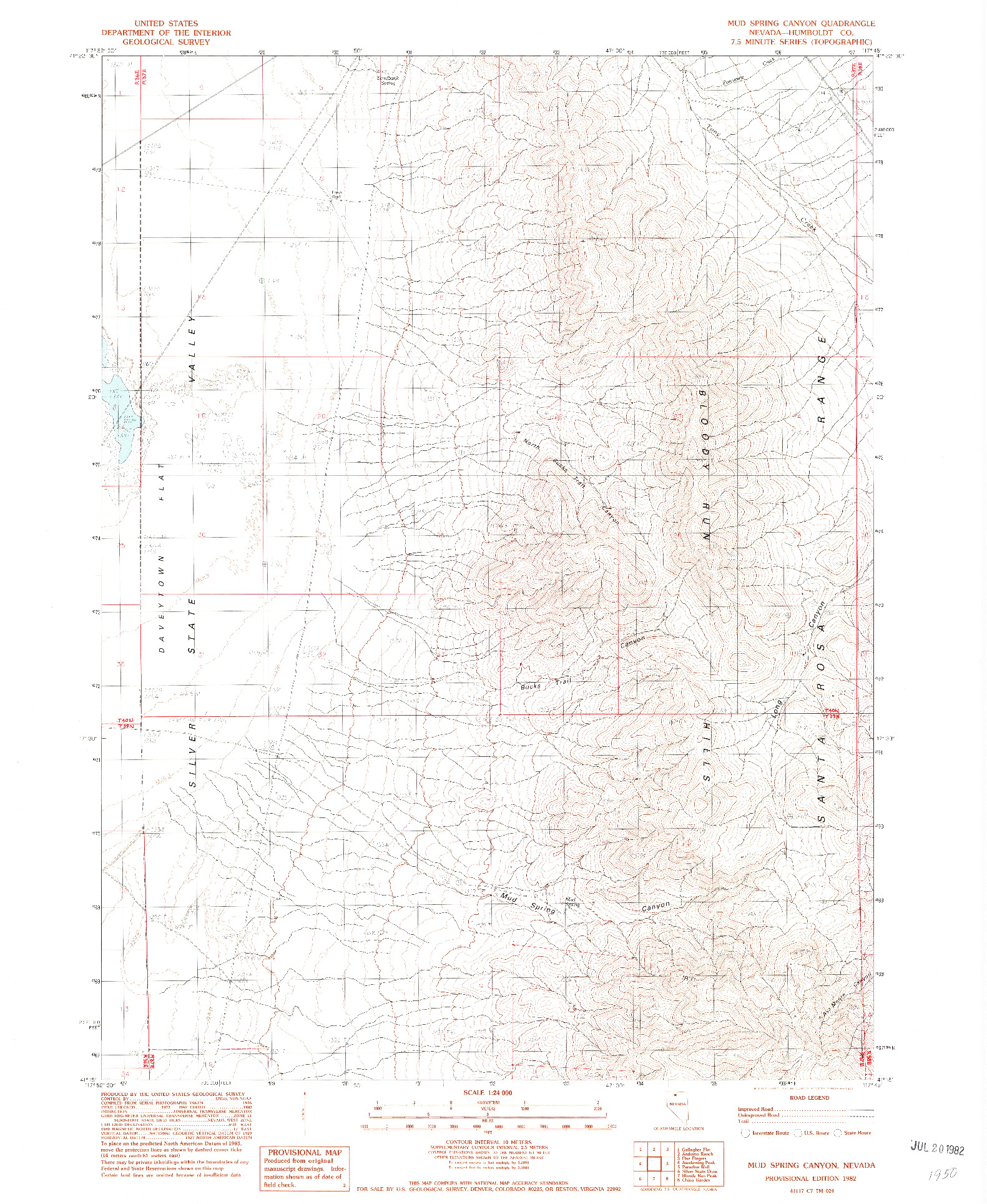 USGS 1:24000-SCALE QUADRANGLE FOR MUD SPRING CANYON, NV 1982